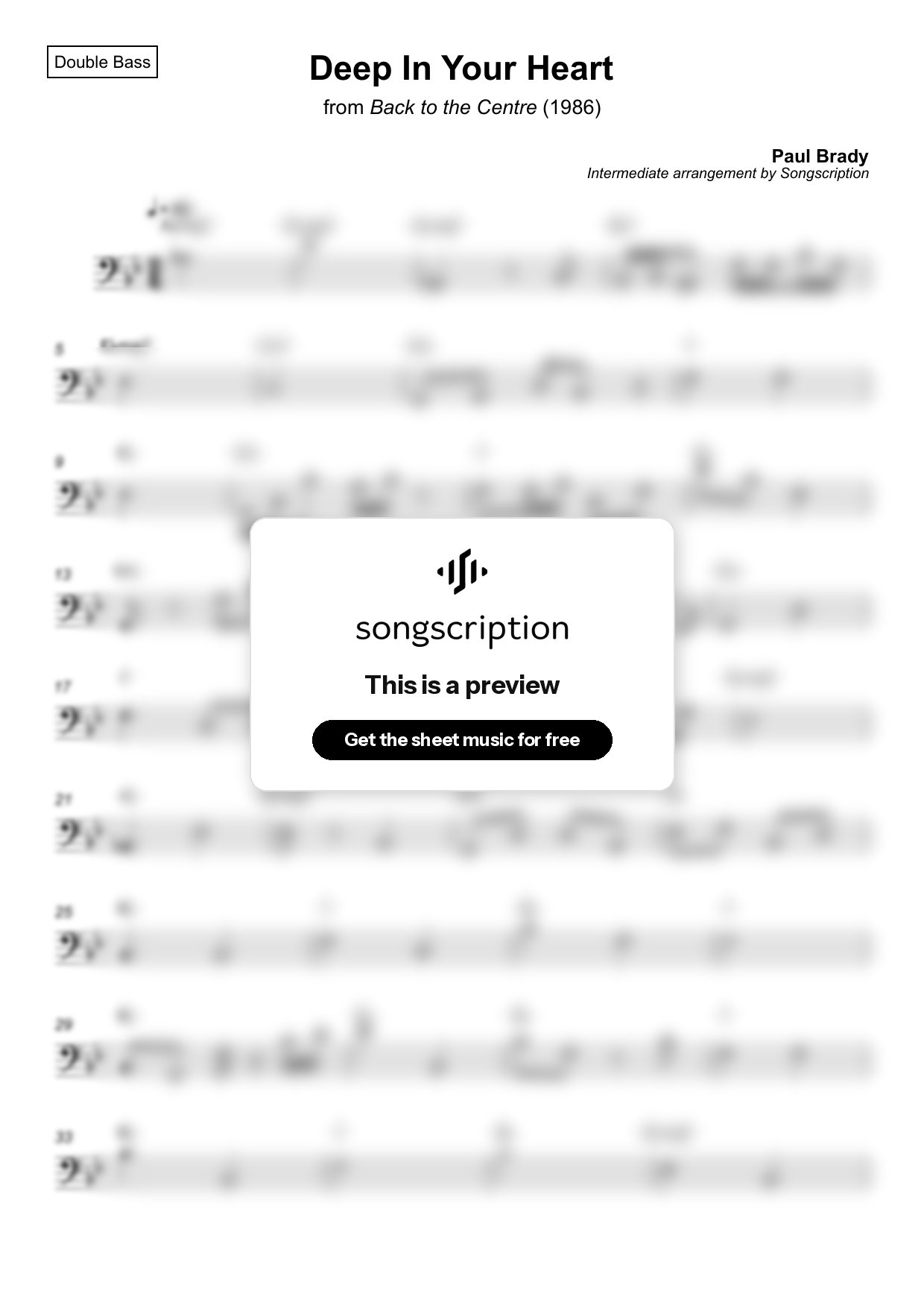 Intermediate Double Bass Sheet Music for "Deep In Your Heart" by Paul Brady