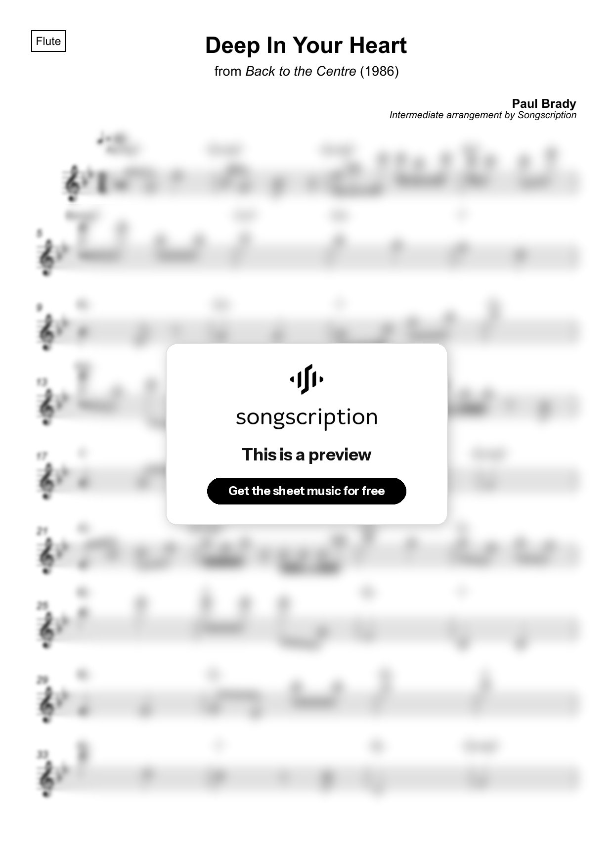 Intermediate Flute Sheet Music for "Deep In Your Heart" by Paul Brady