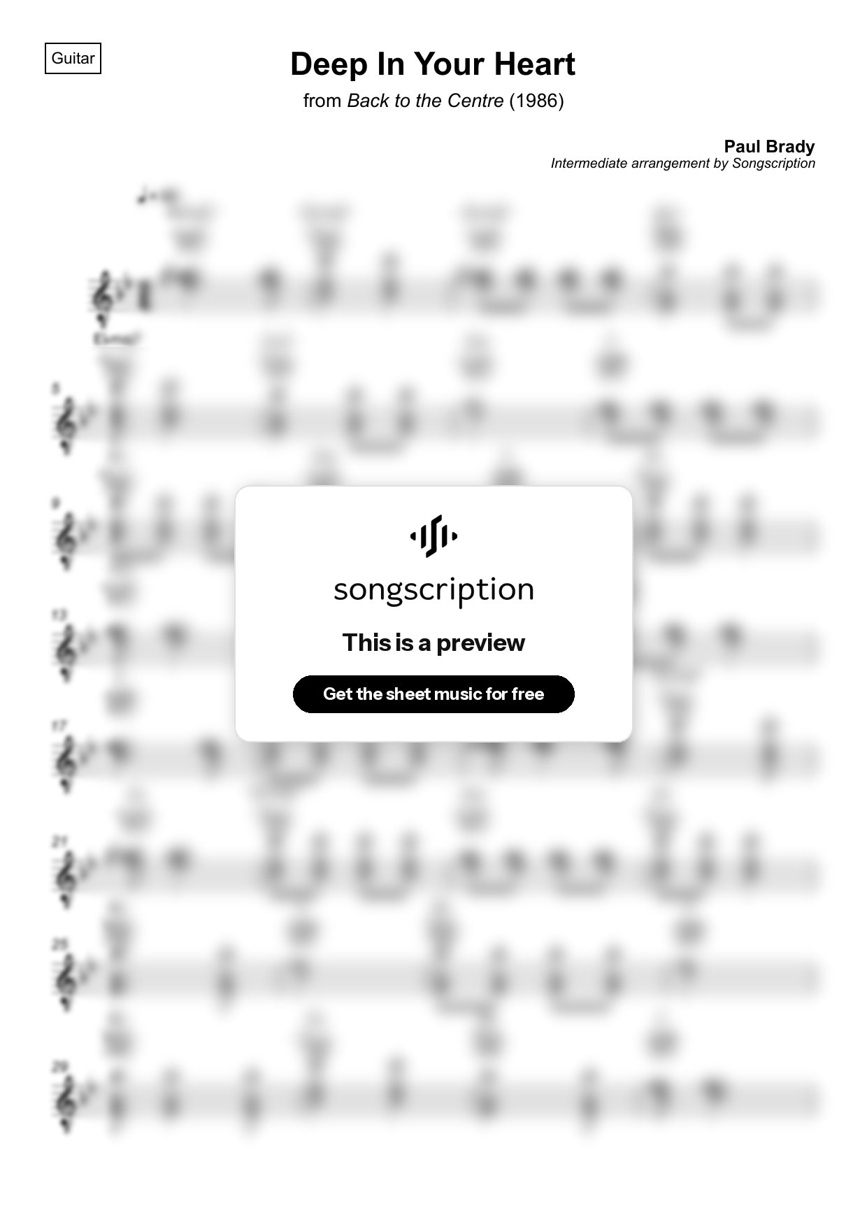 Intermediate Acoustic Guitar Sheet Music for "Deep In Your Heart" by Paul Brady