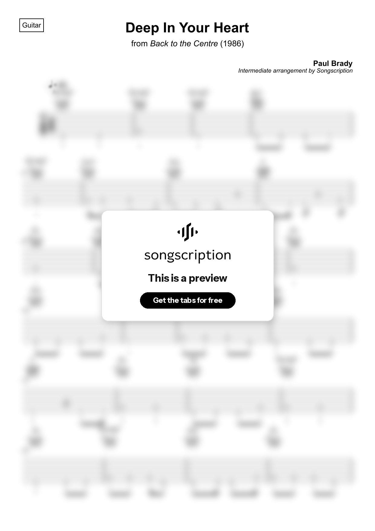 Intermediate Acoustic Guitar Tabs for "Deep In Your Heart" by Paul Brady