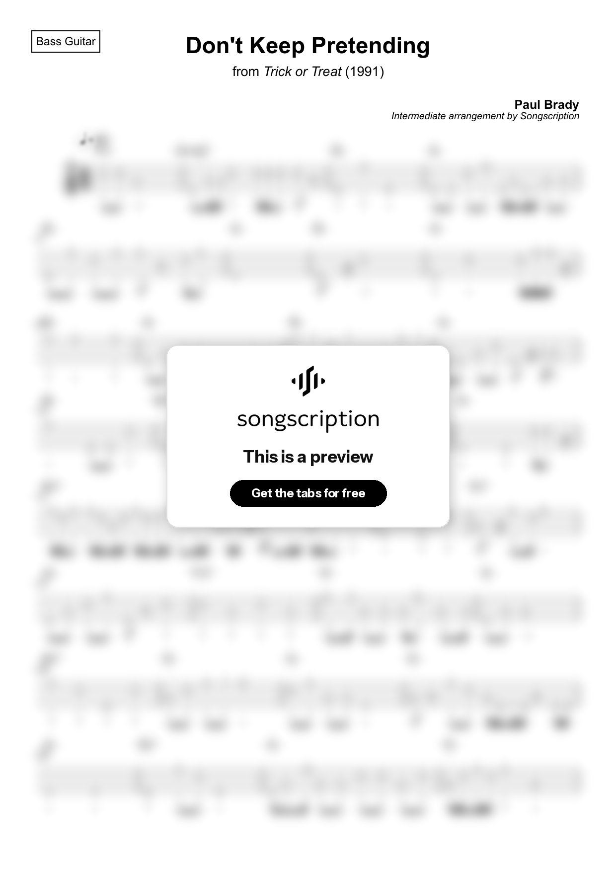 Intermediate Bass Guitar Tabs for "Don't Keep Pretending" by Paul Brady