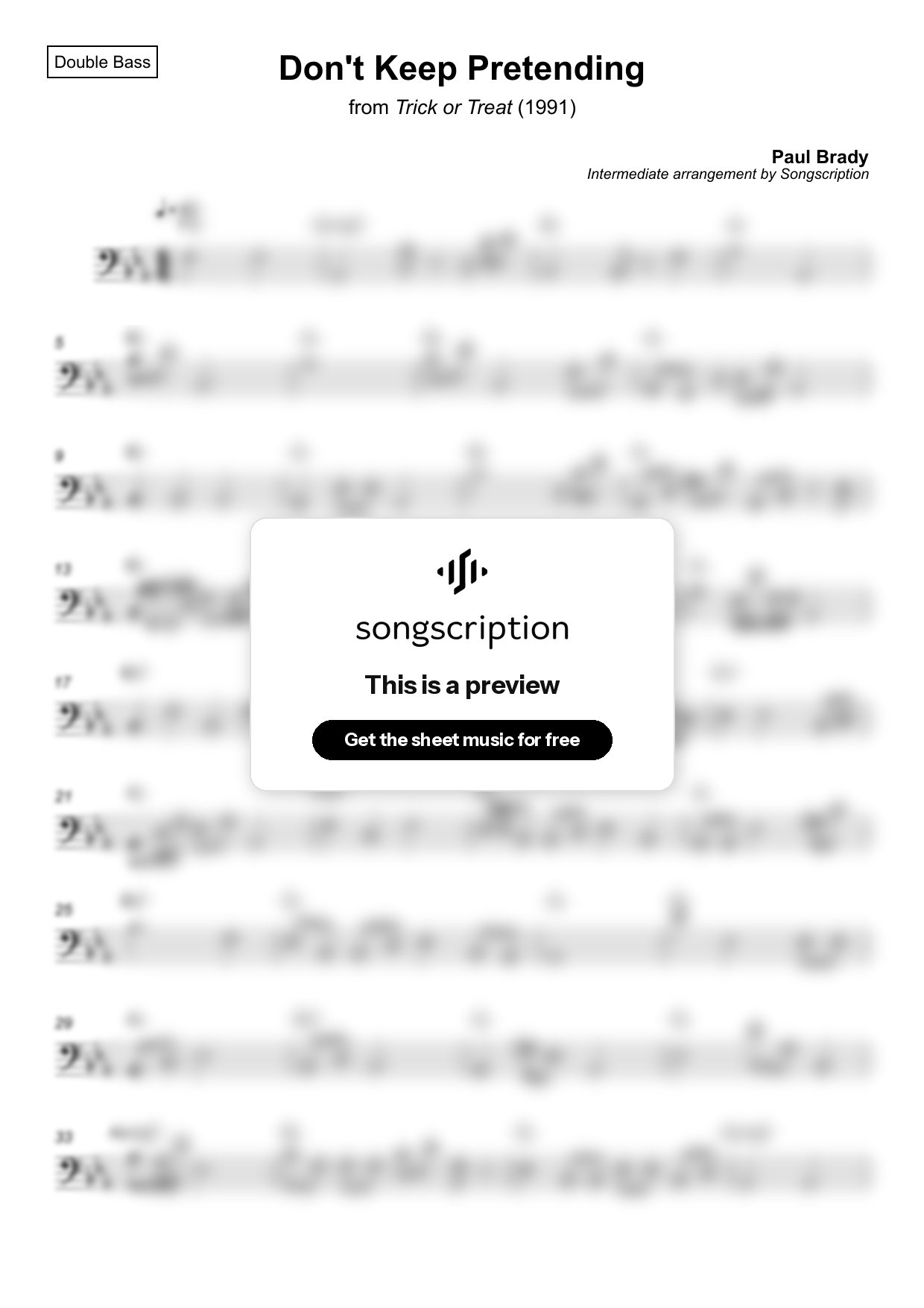 Intermediate Double Bass Sheet Music for "Don't Keep Pretending" by Paul Brady