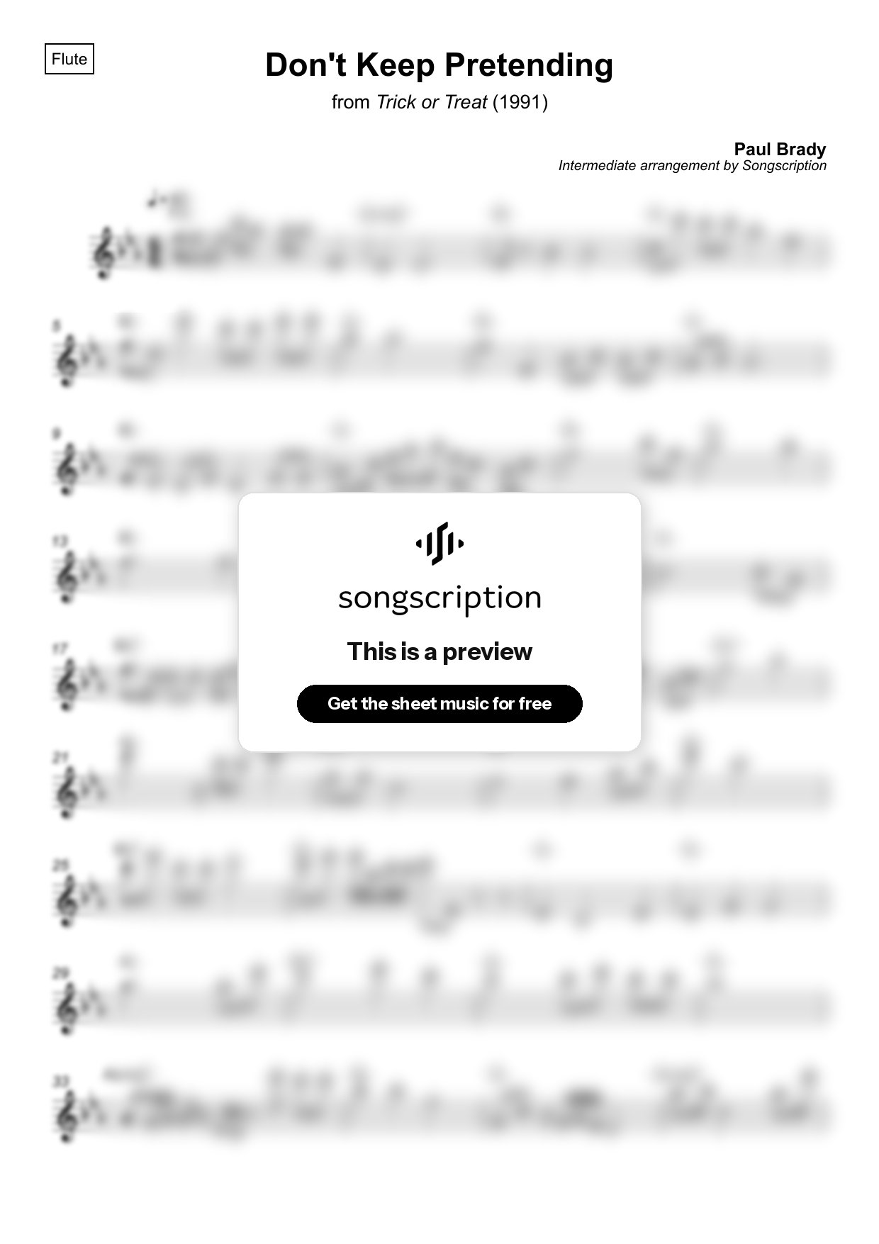 Intermediate Flute Sheet Music for "Don't Keep Pretending" by Paul Brady