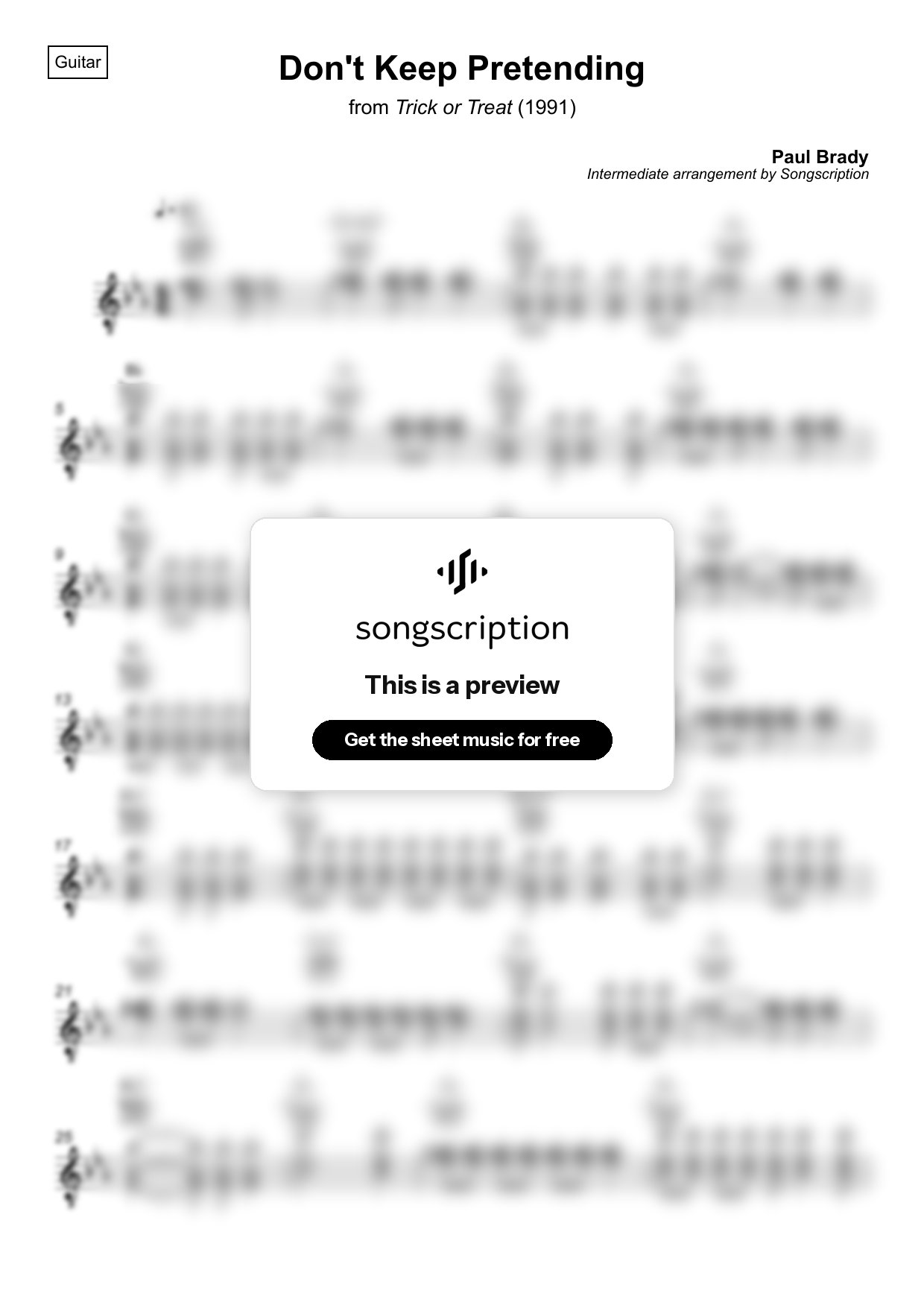 Intermediate Acoustic Guitar Sheet Music for "Don't Keep Pretending" by Paul Brady