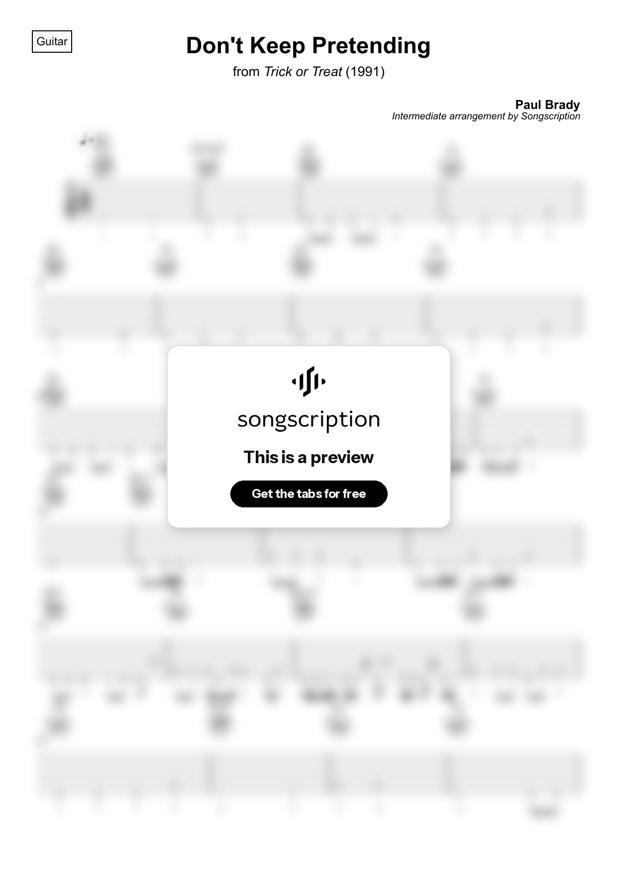 Intermediate Acoustic Guitar Tabs for "Don't Keep Pretending" by Paul Brady