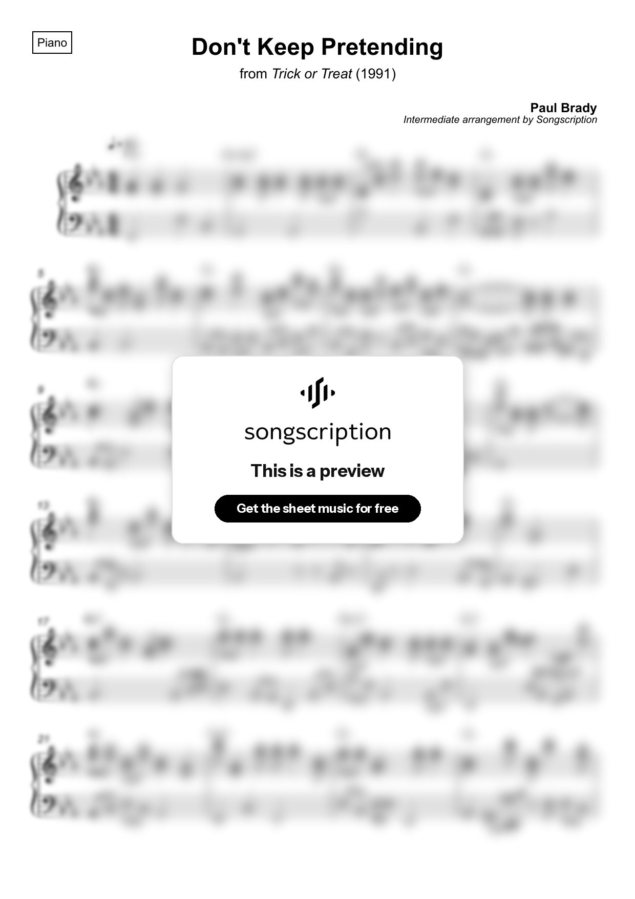 Intermediate Piano Sheet Music for "Don't Keep Pretending" by Paul Brady