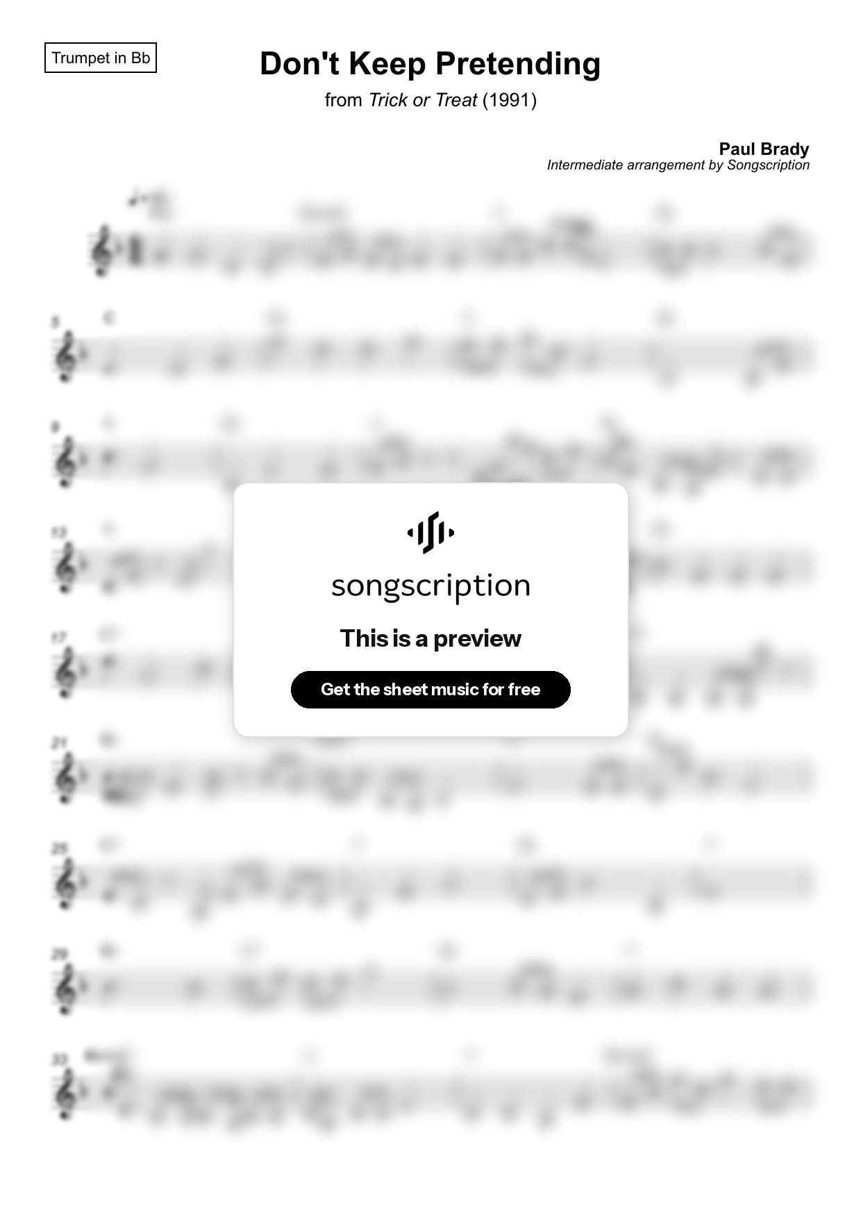 Intermediate Trumpet Sheet Music for "Don't Keep Pretending" by Paul Brady