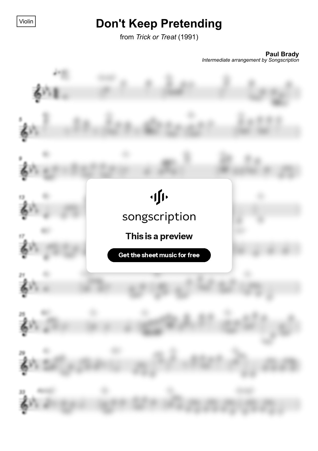 Intermediate Violin Sheet Music for "Don't Keep Pretending" by Paul Brady
