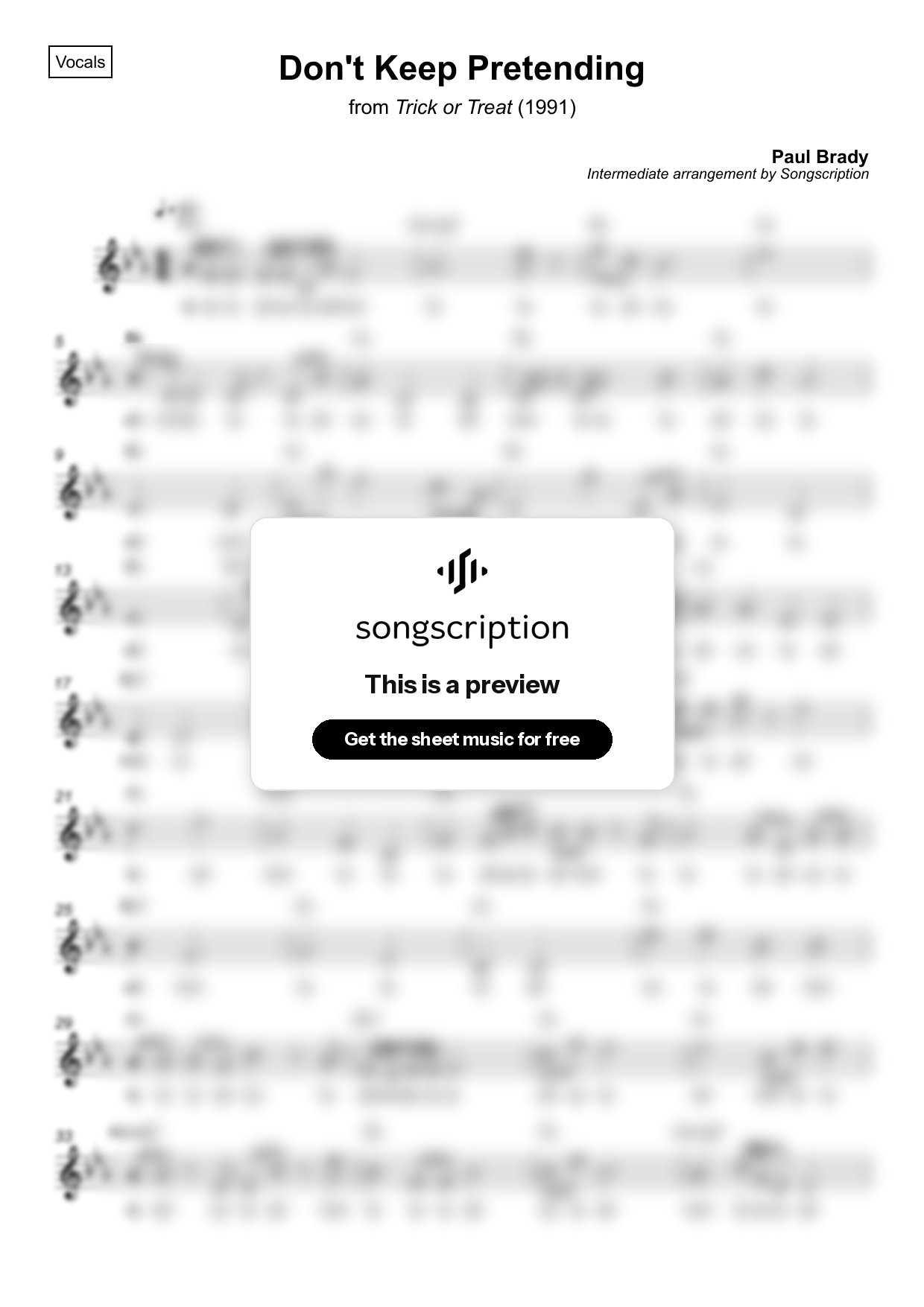 Intermediate Vocals Sheet Music for "Don't Keep Pretending" by Paul Brady