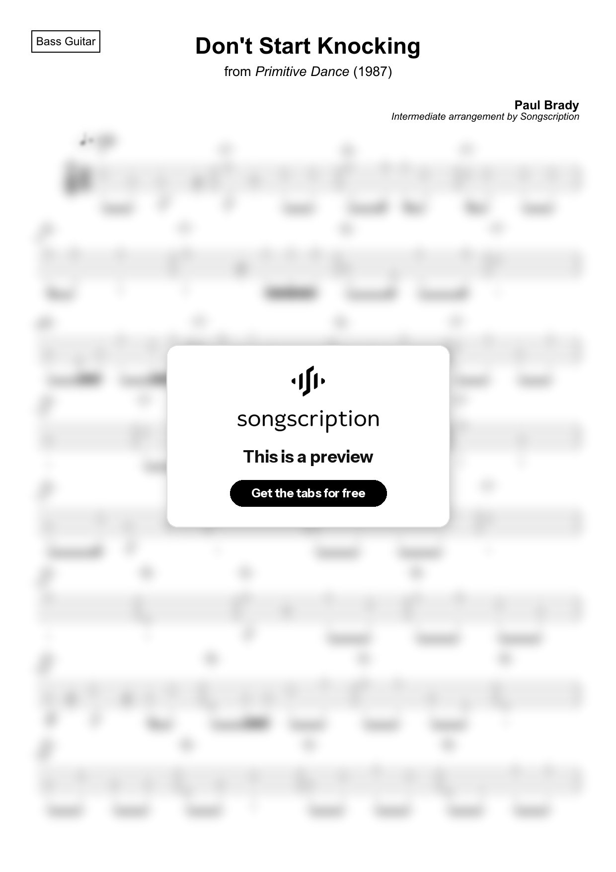 Intermediate Bass Guitar Tabs for "Don't Start Knocking" by Paul Brady