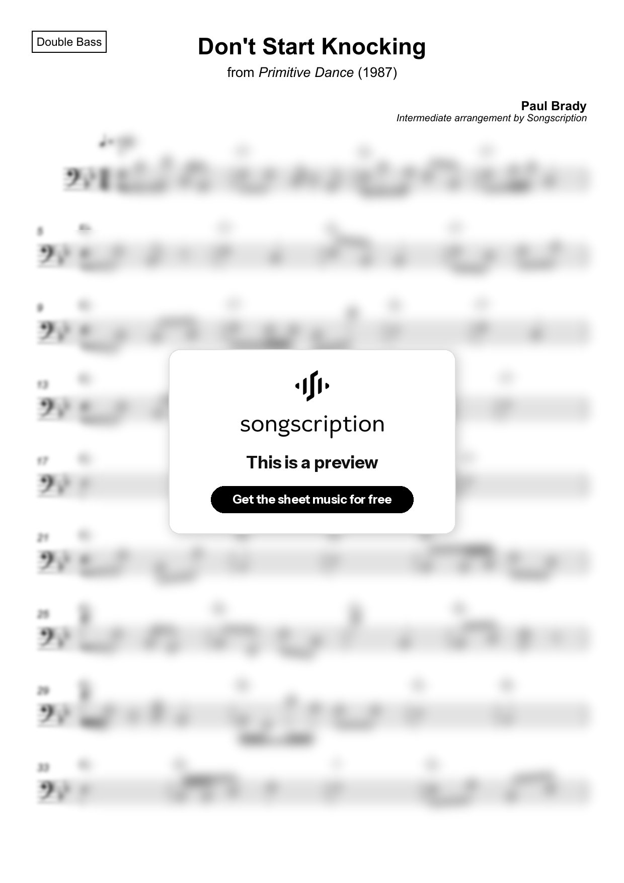 Intermediate Double Bass Sheet Music for "Don't Start Knocking" by Paul Brady