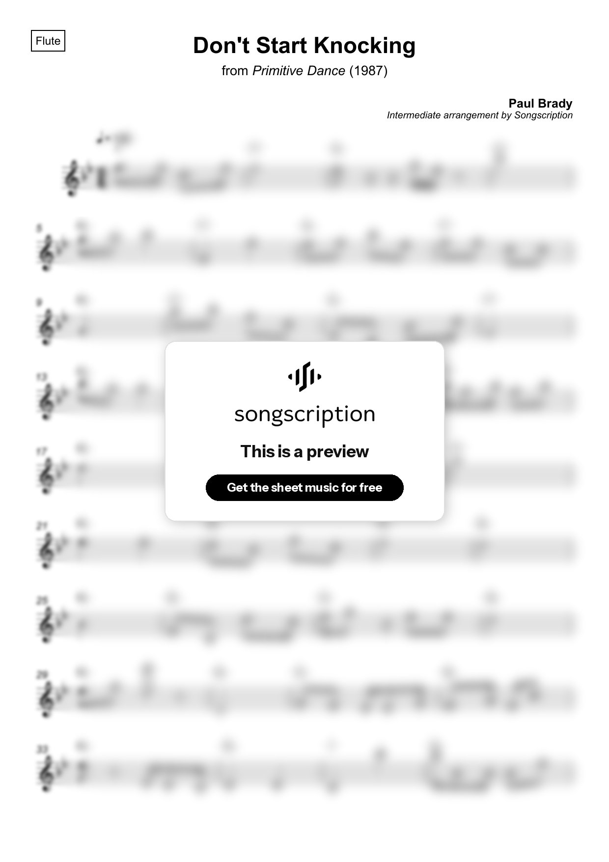 Intermediate Flute Sheet Music for "Don't Start Knocking" by Paul Brady