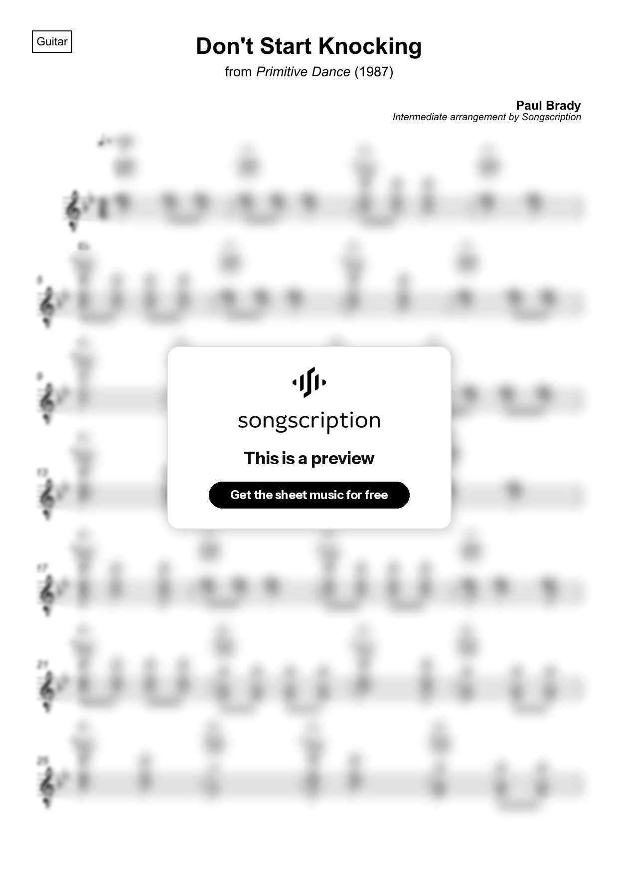 Intermediate Acoustic Guitar Sheet Music for "Don't Start Knocking" by Paul Brady
