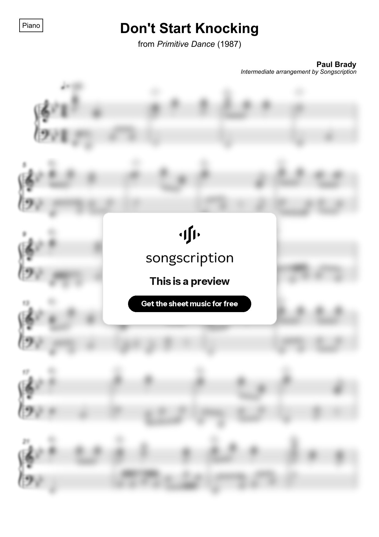 Intermediate Piano Sheet Music for "Don't Start Knocking" by Paul Brady