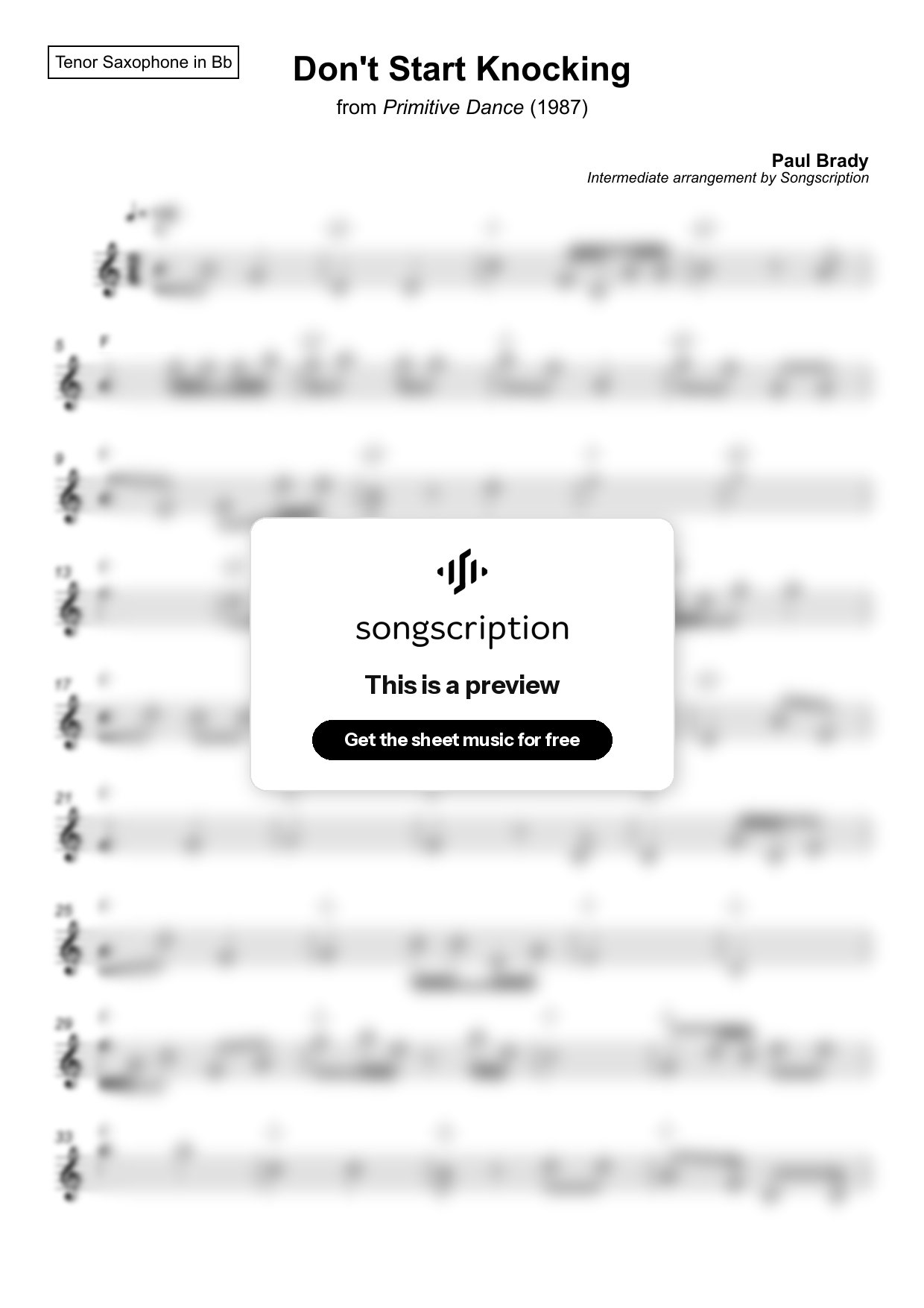 Intermediate Tenor Sax Sheet Music for "Don't Start Knocking" by Paul Brady