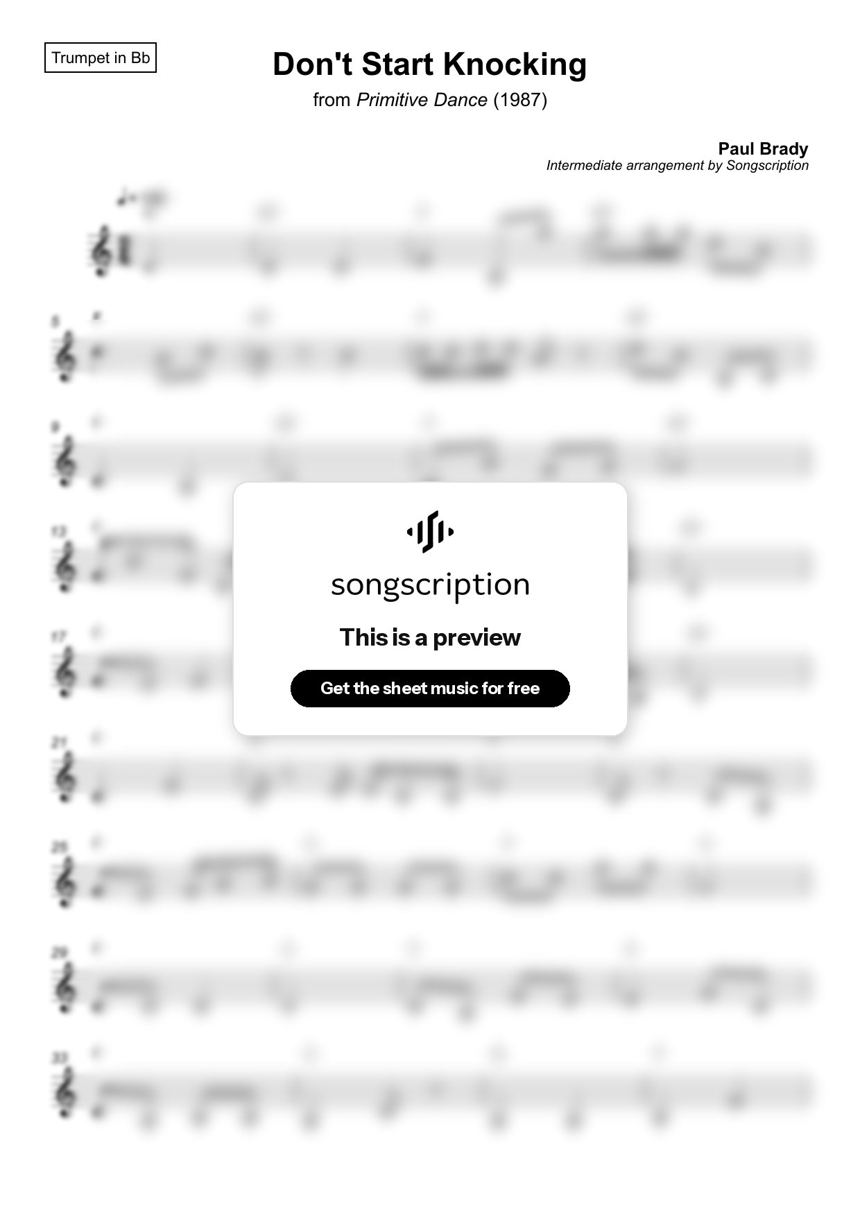 Intermediate Trumpet Sheet Music for "Don't Start Knocking" by Paul Brady