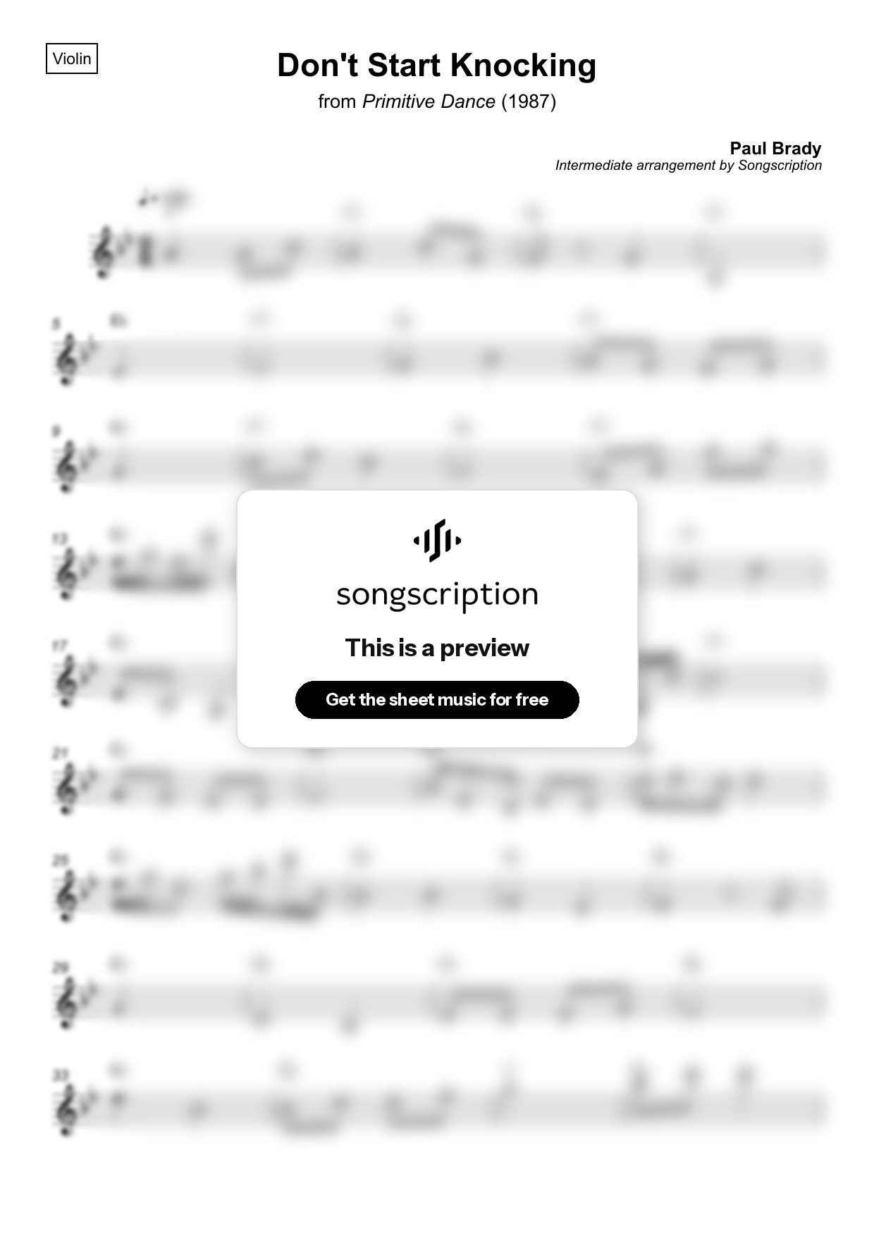 Intermediate Violin Sheet Music for "Don't Start Knocking" by Paul Brady