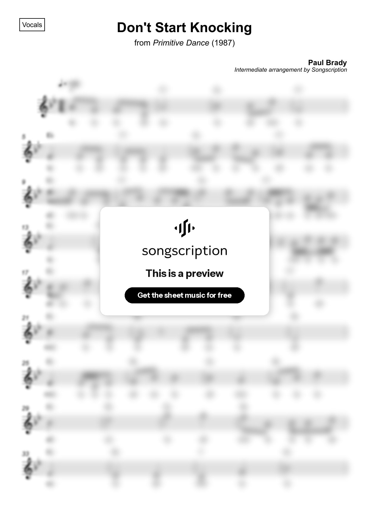 Intermediate Vocals Sheet Music for "Don't Start Knocking" by Paul Brady