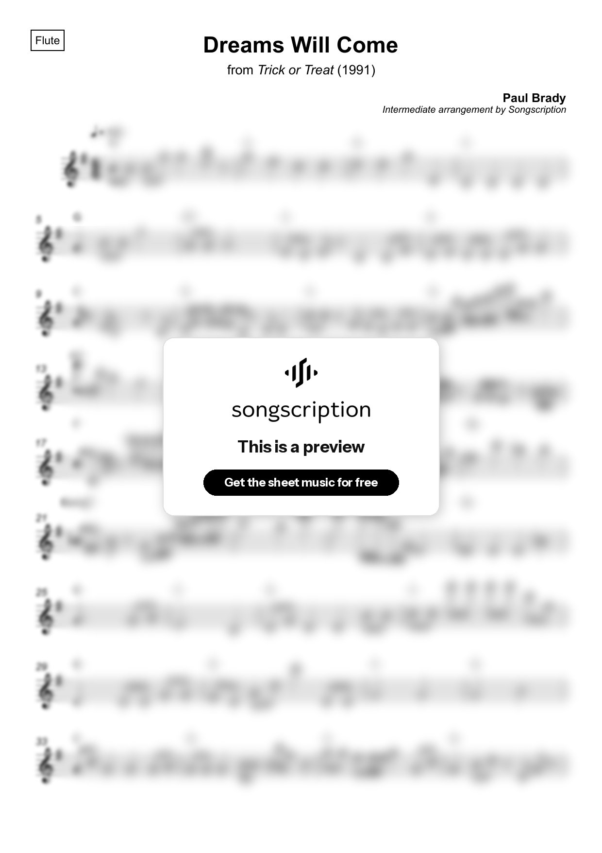 Intermediate Flute Sheet Music for "Dreams Will Come" by Paul Brady