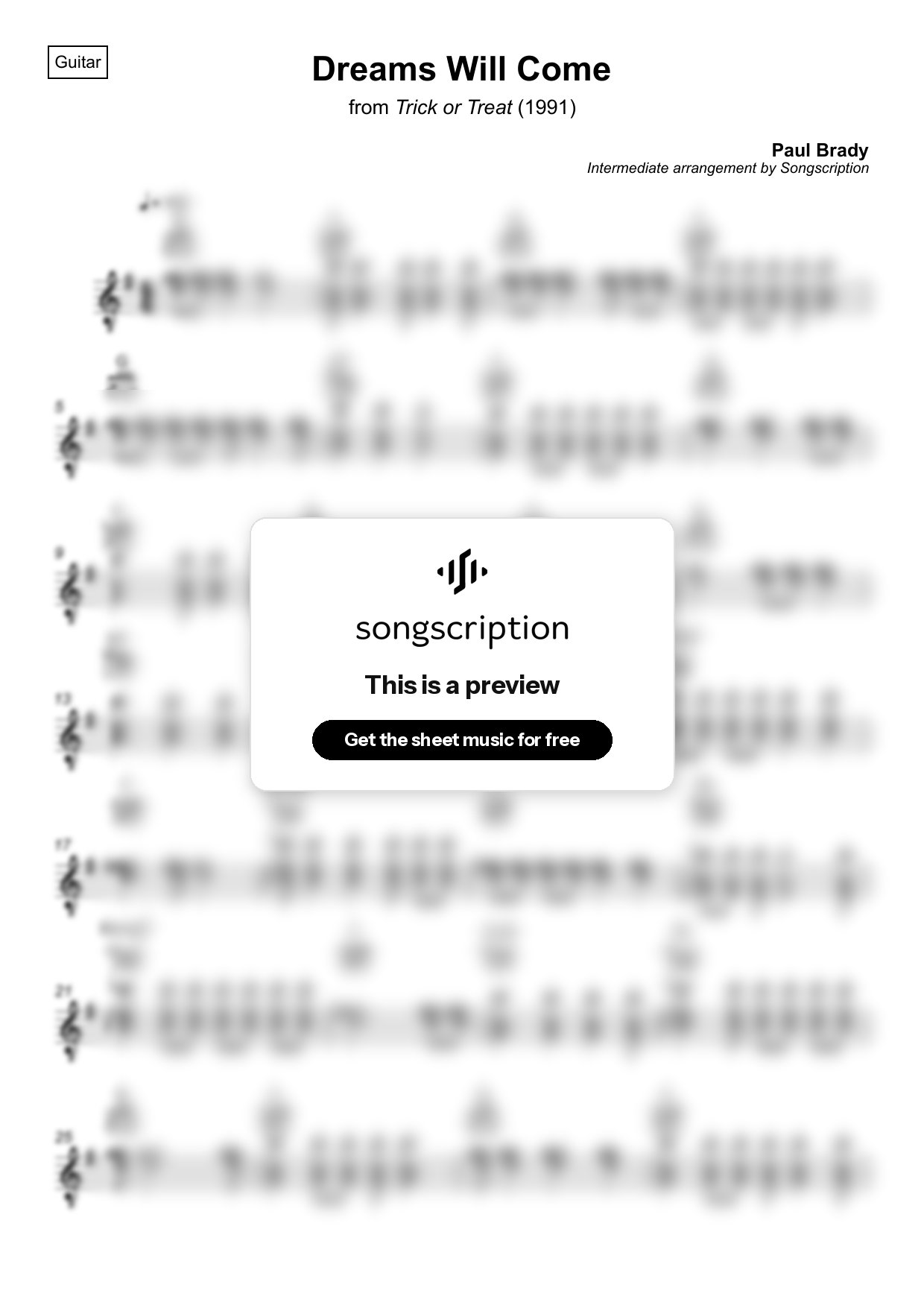 Intermediate Acoustic Guitar Sheet Music for "Dreams Will Come" by Paul Brady