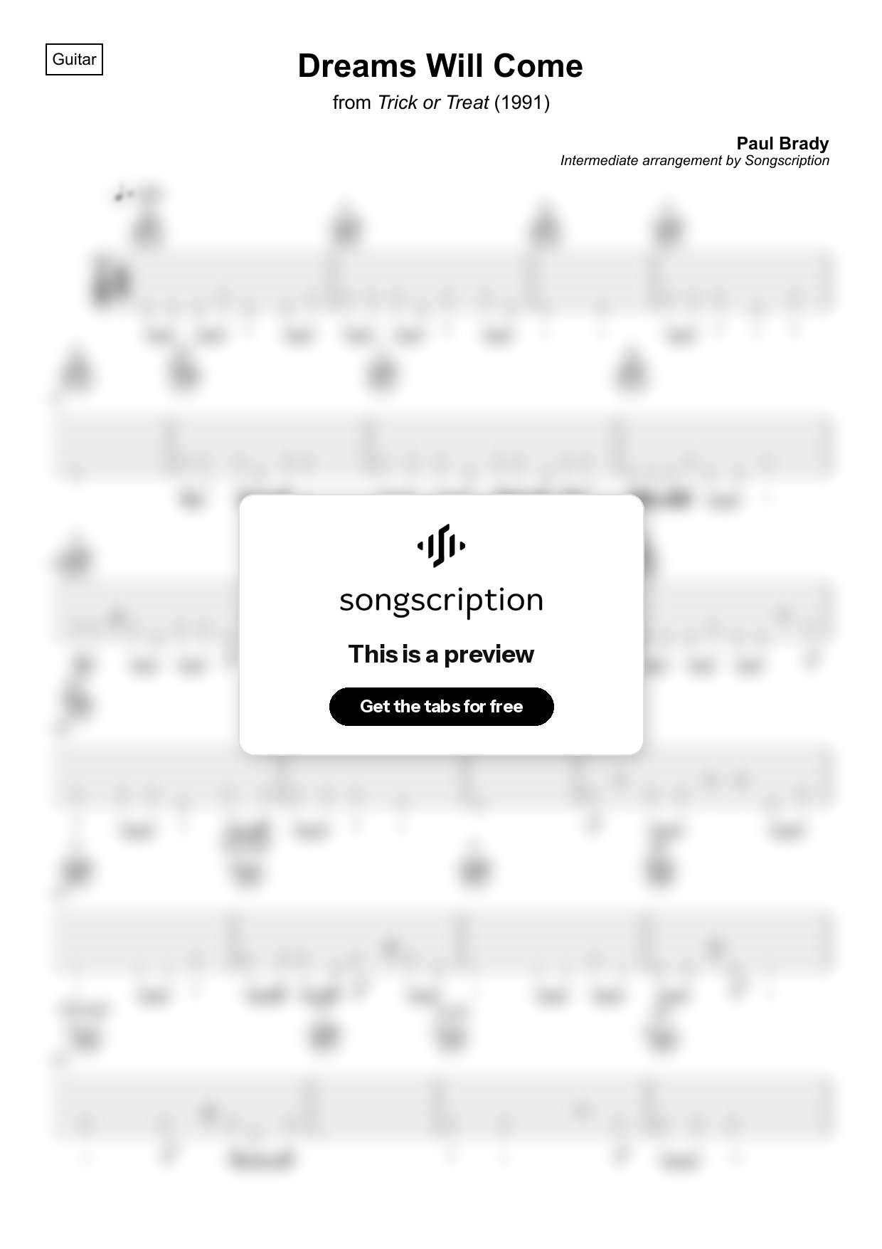 Intermediate Acoustic Guitar Tabs for "Dreams Will Come" by Paul Brady