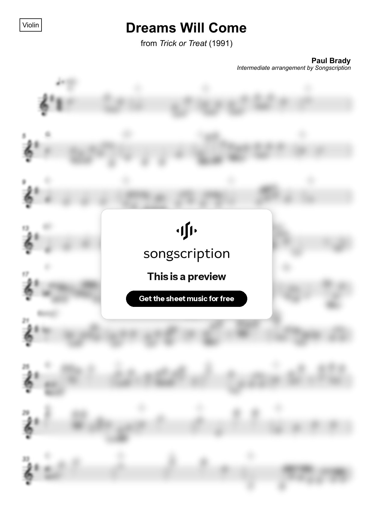 Intermediate Violin Sheet Music for "Dreams Will Come" by Paul Brady