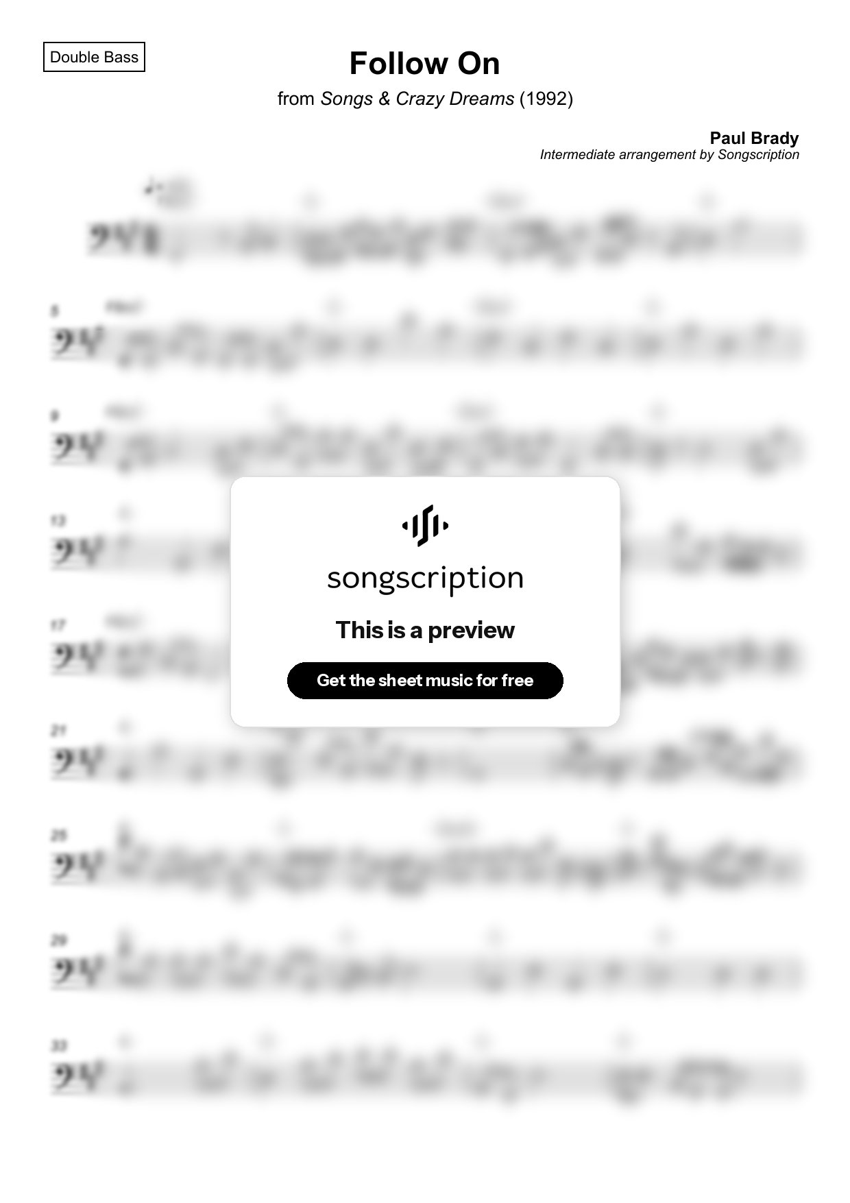 Intermediate Double Bass Sheet Music for "Follow On" by Paul Brady