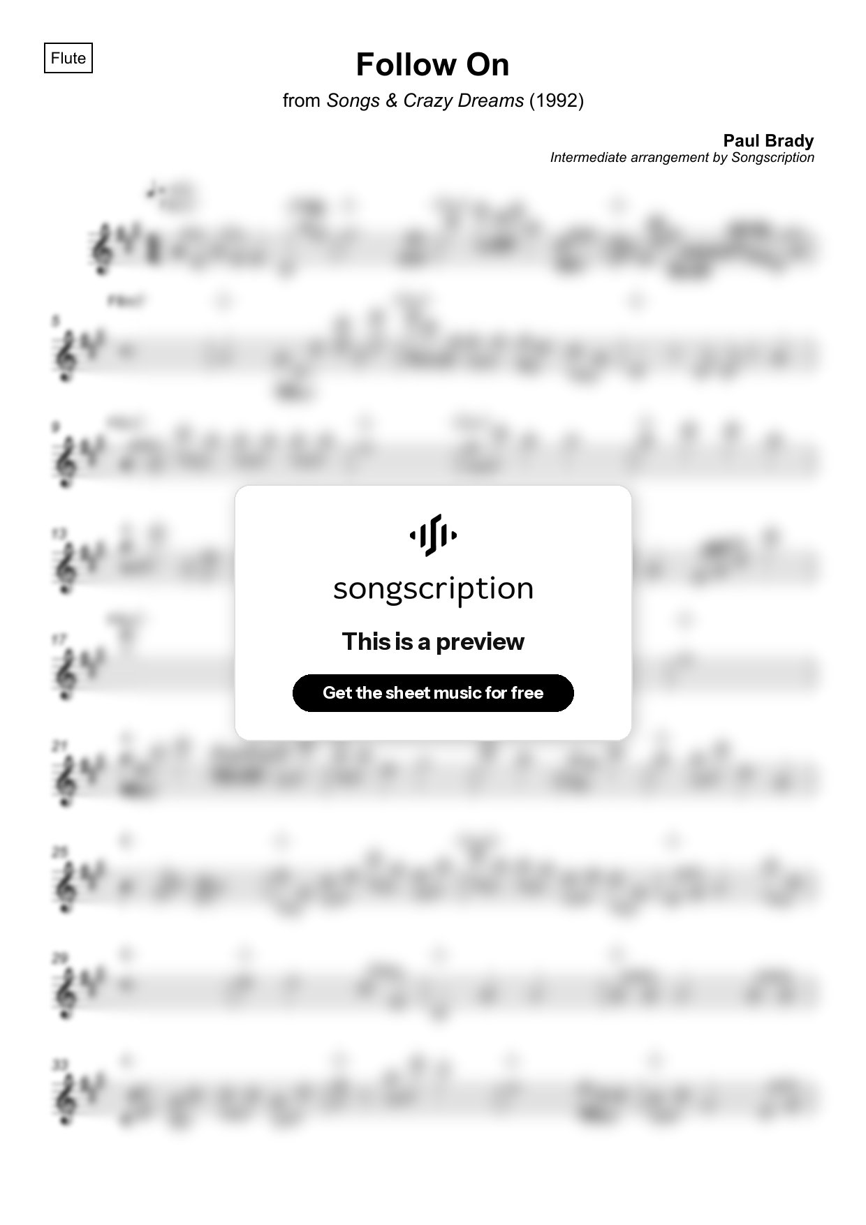 Intermediate Flute Sheet Music for "Follow On" by Paul Brady
