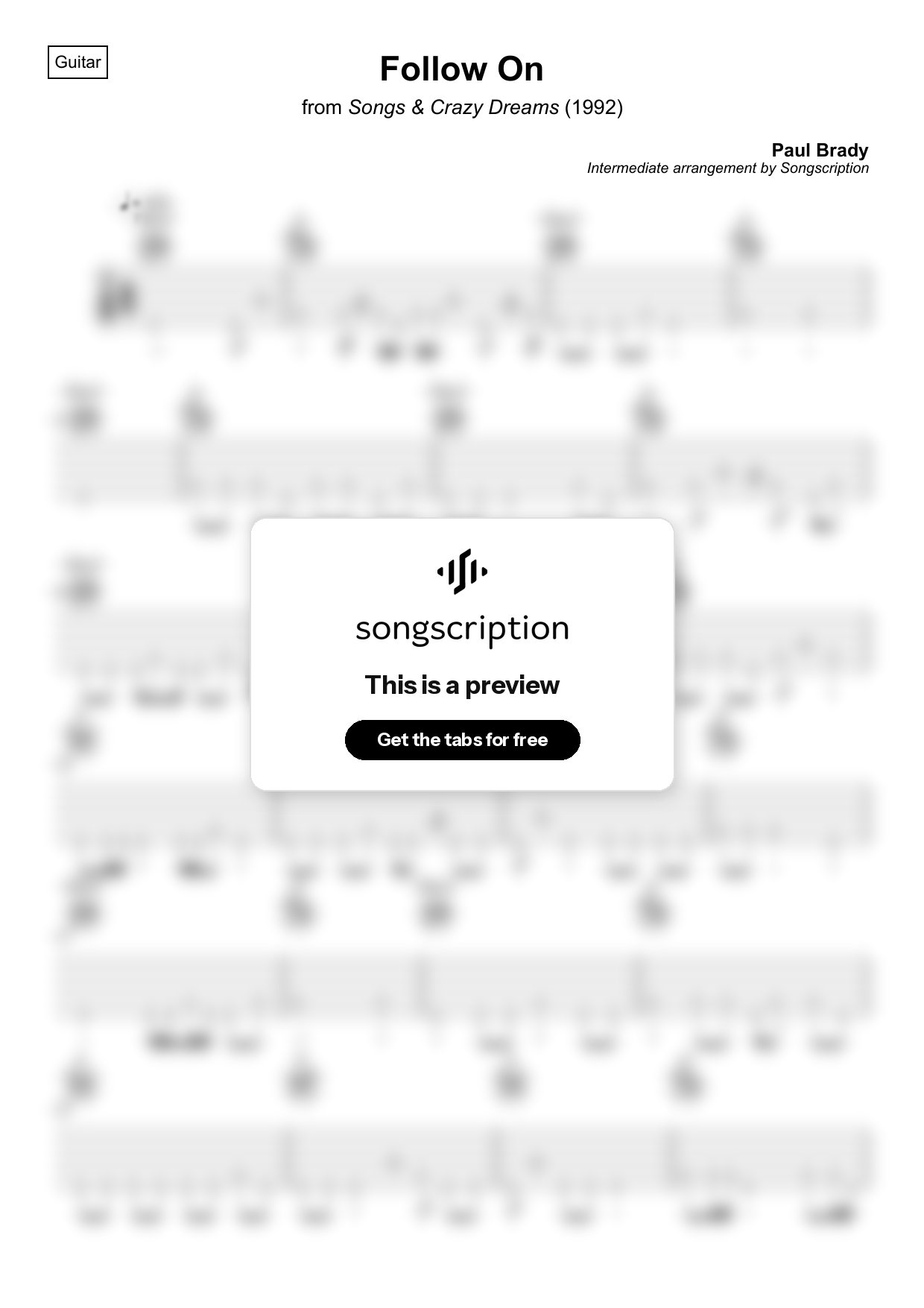 Intermediate Acoustic Guitar Tabs for "Follow On" by Paul Brady