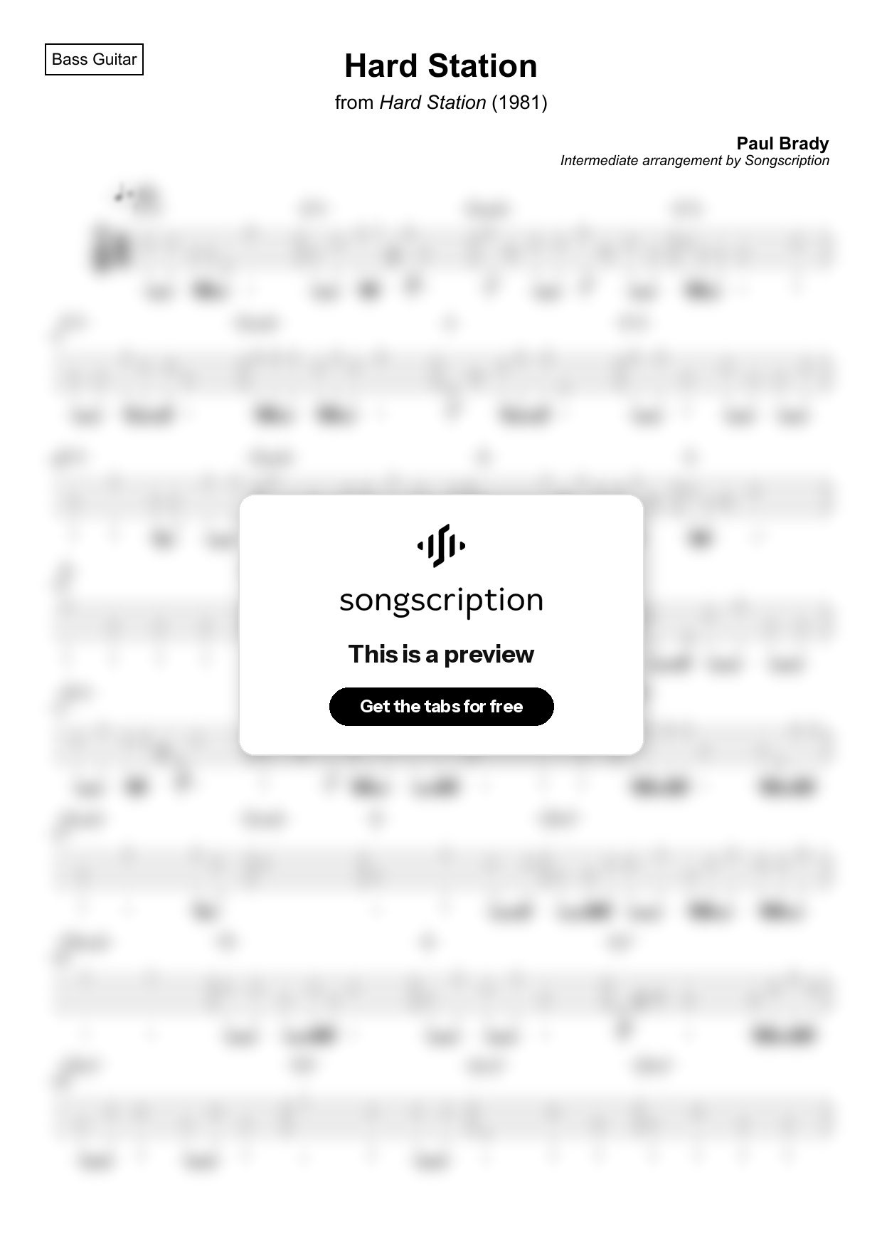 Intermediate Bass Guitar Tabs for "Hard Station" by Paul Brady