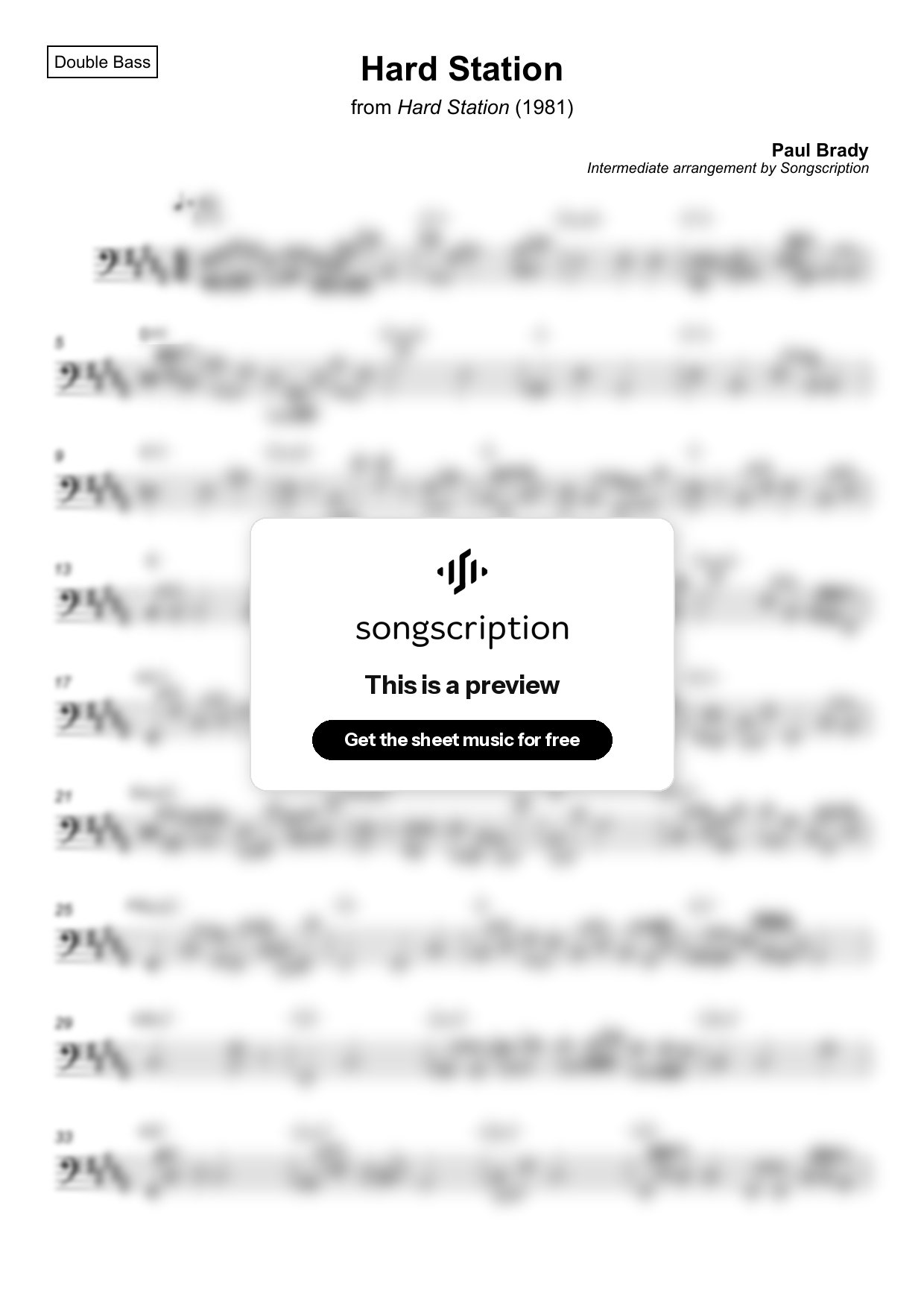 Intermediate Double Bass Sheet Music for "Hard Station" by Paul Brady