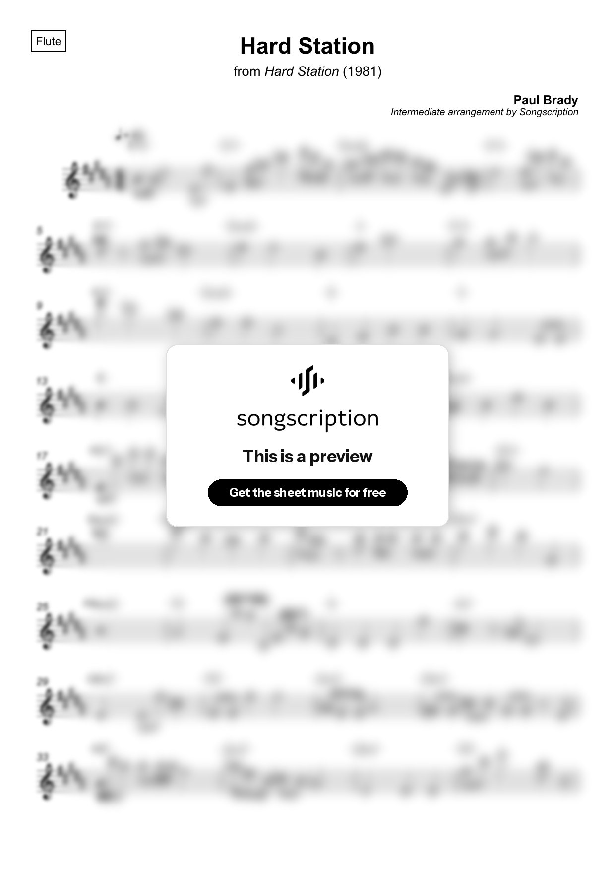 Intermediate Flute Sheet Music for "Hard Station" by Paul Brady