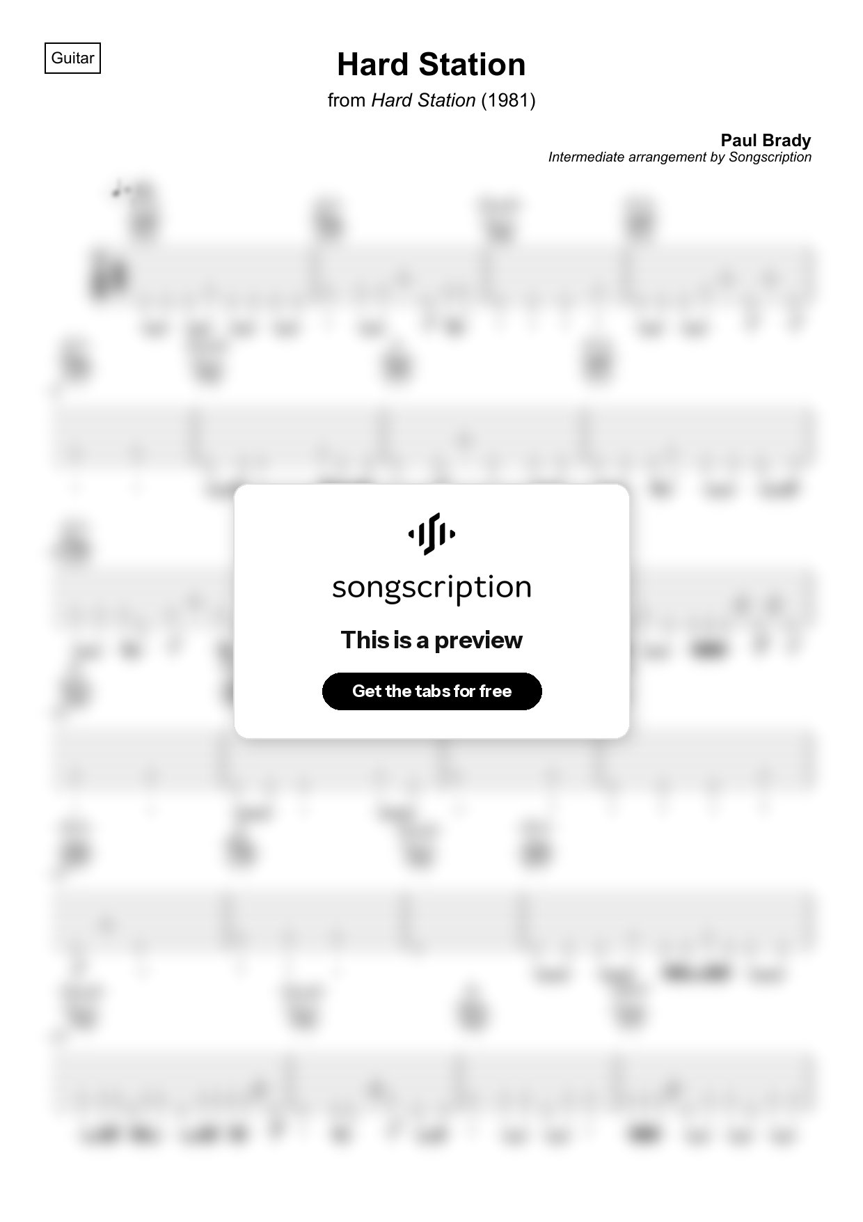 Intermediate Acoustic Guitar Tabs for "Hard Station" by Paul Brady