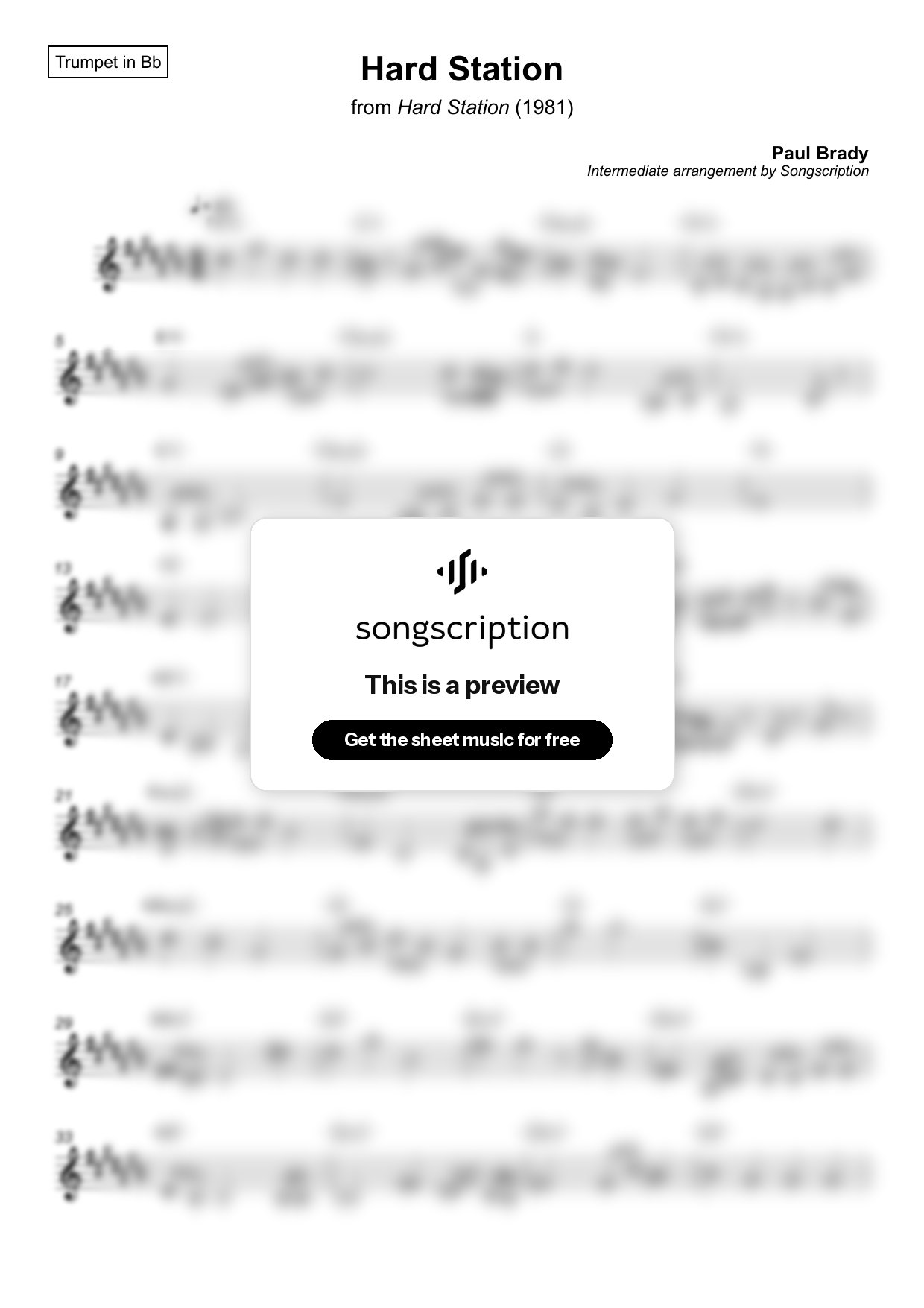 Intermediate Trumpet Sheet Music for "Hard Station" by Paul Brady