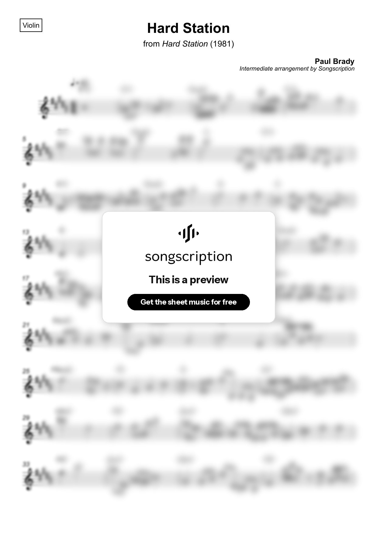 Intermediate Violin Sheet Music for "Hard Station" by Paul Brady