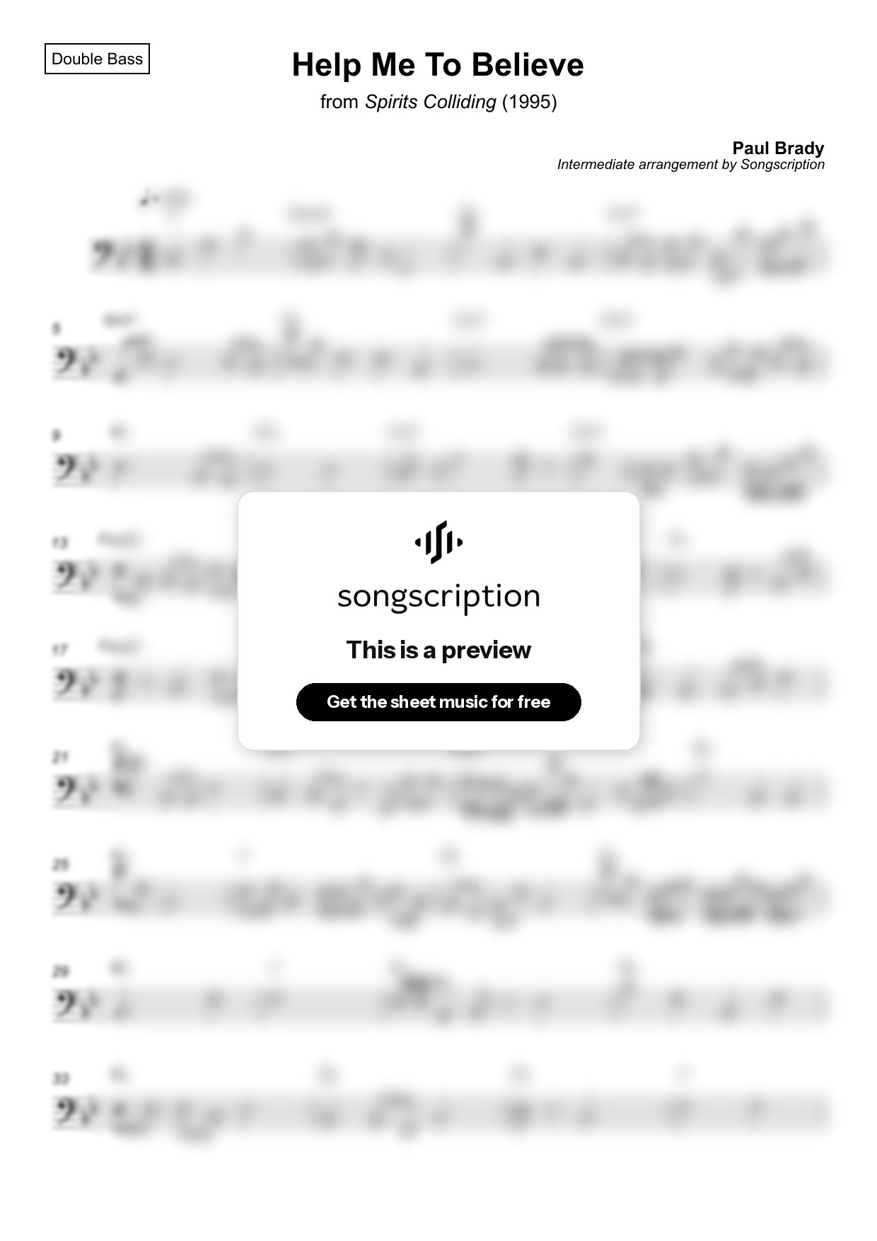 Intermediate Double Bass Sheet Music for "Help Me To Believe" by Paul Brady