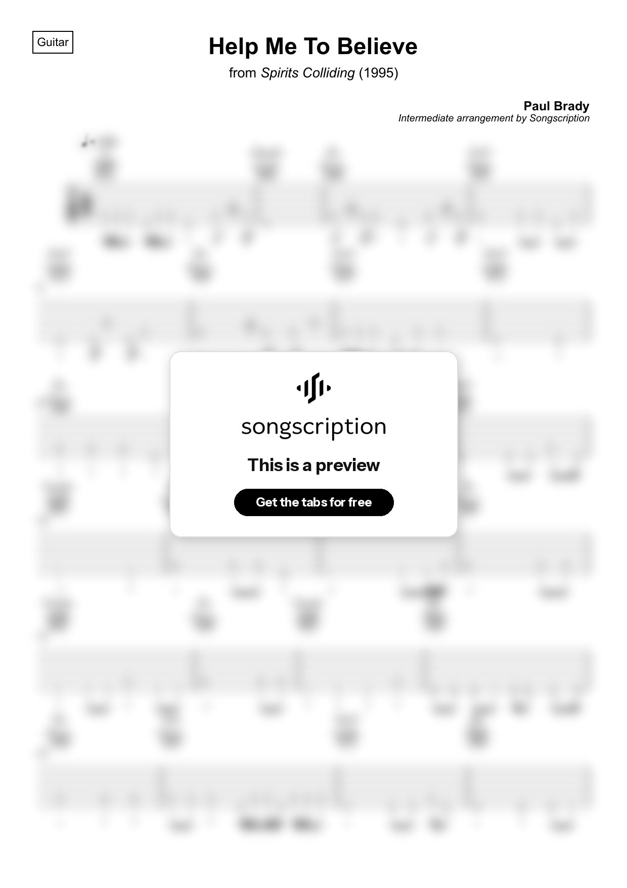 Intermediate Acoustic Guitar Tabs for "Help Me To Believe" by Paul Brady