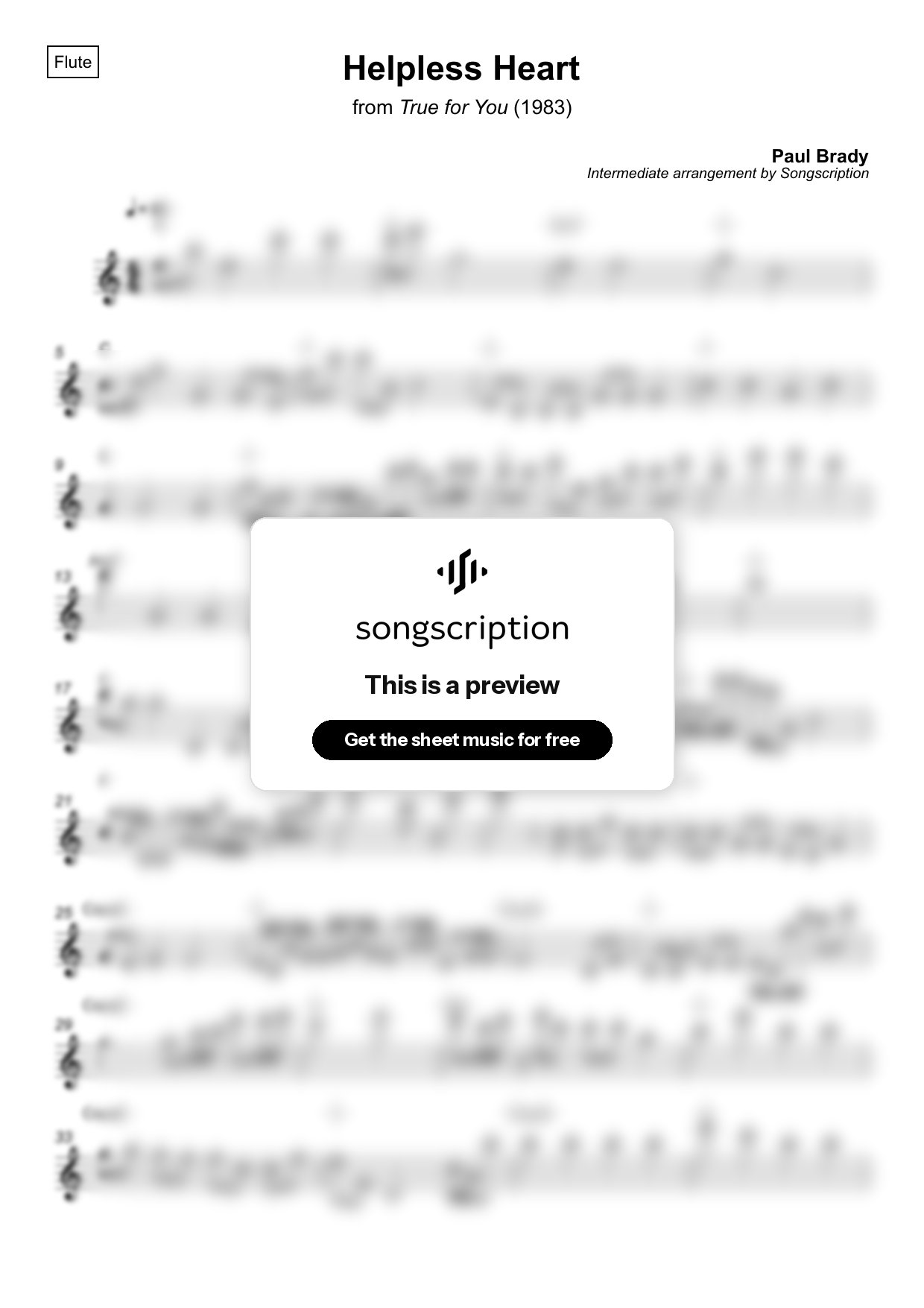 Intermediate Flute Sheet Music for "Helpless Heart" by Paul Brady