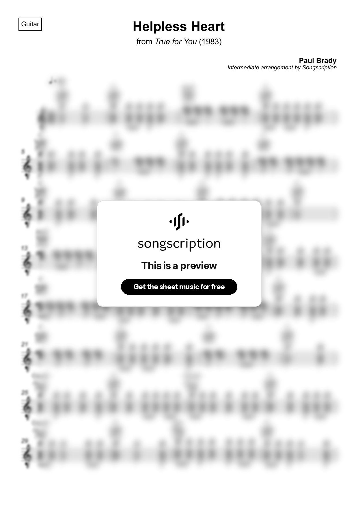 Intermediate Acoustic Guitar Sheet Music for "Helpless Heart" by Paul Brady