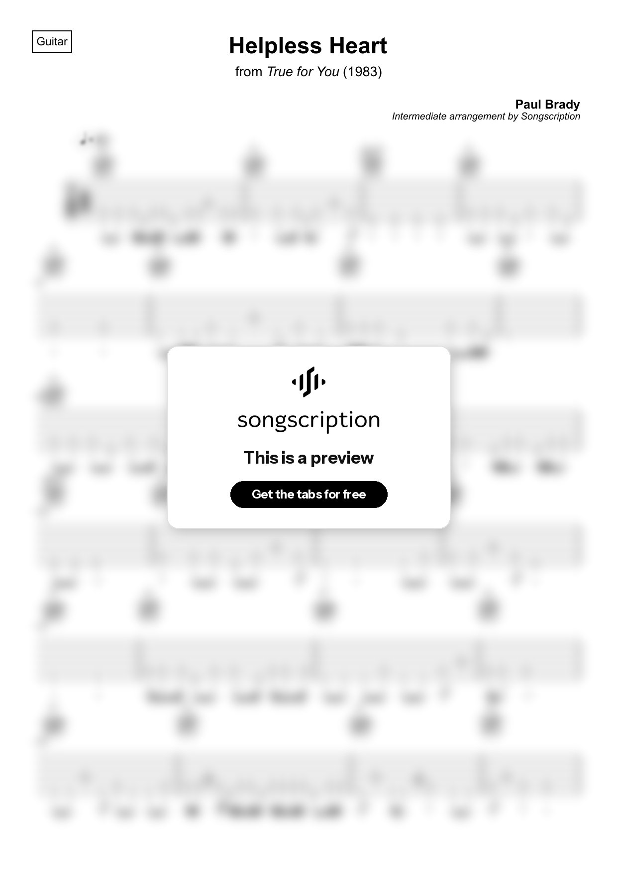 Intermediate Acoustic Guitar Tabs for "Helpless Heart" by Paul Brady