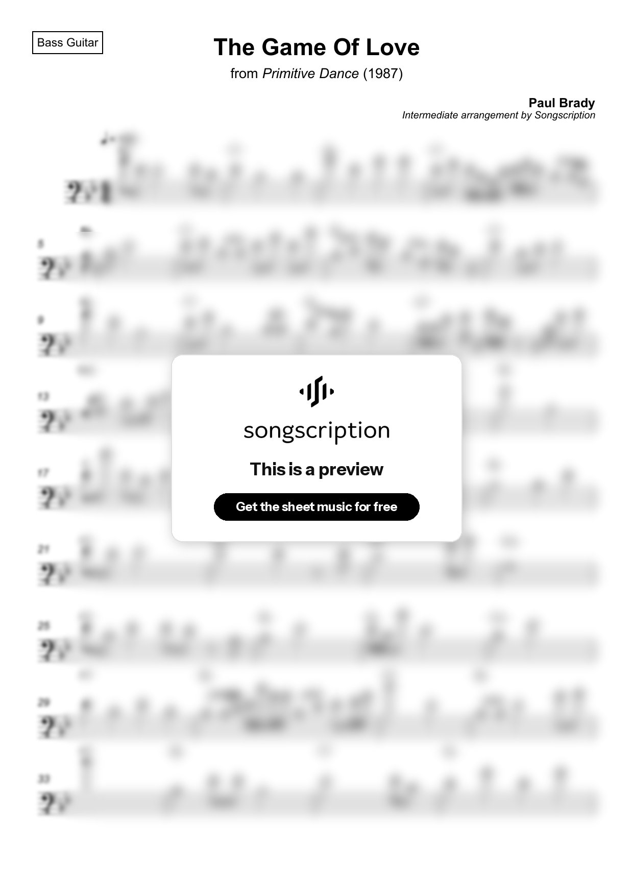 Intermediate Bass Guitar Sheet Music for "The Game Of Love" by Paul Brady