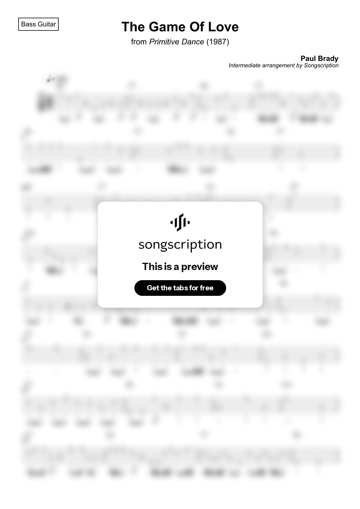 Intermediate Bass Guitar Tabs for "The Game Of Love" by Paul Brady