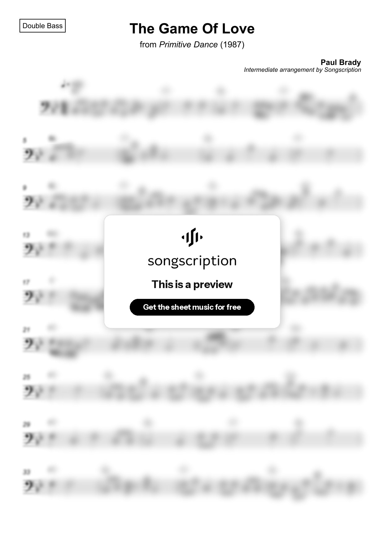 Intermediate Double Bass Sheet Music for "The Game Of Love" by Paul Brady