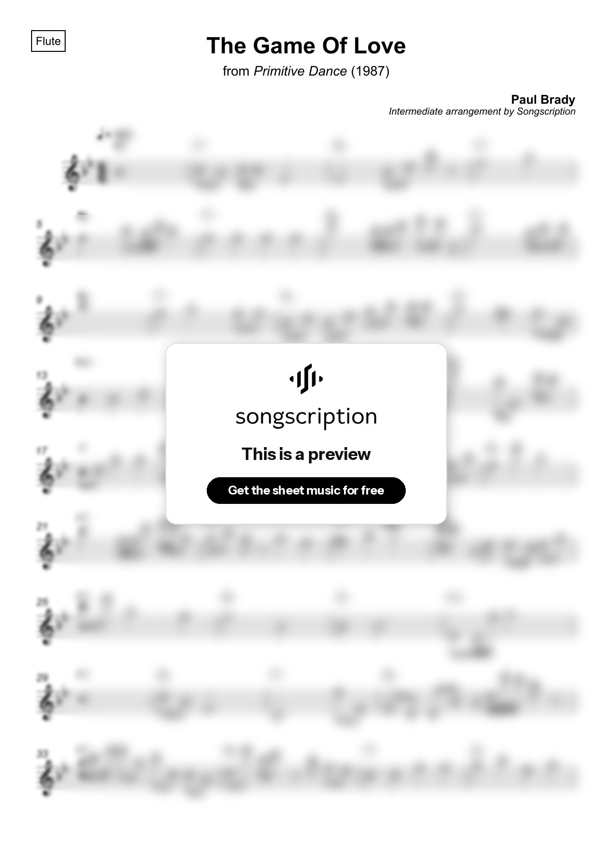 Intermediate Flute Sheet Music for "The Game Of Love" by Paul Brady