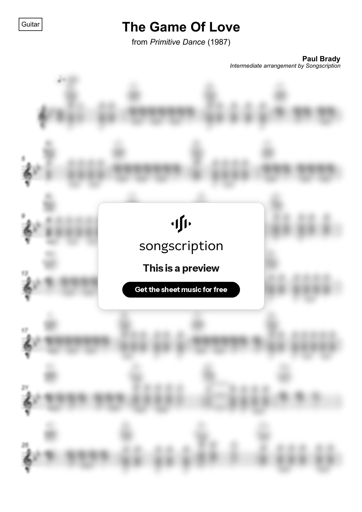 Intermediate Acoustic Guitar Sheet Music for "The Game Of Love" by Paul Brady