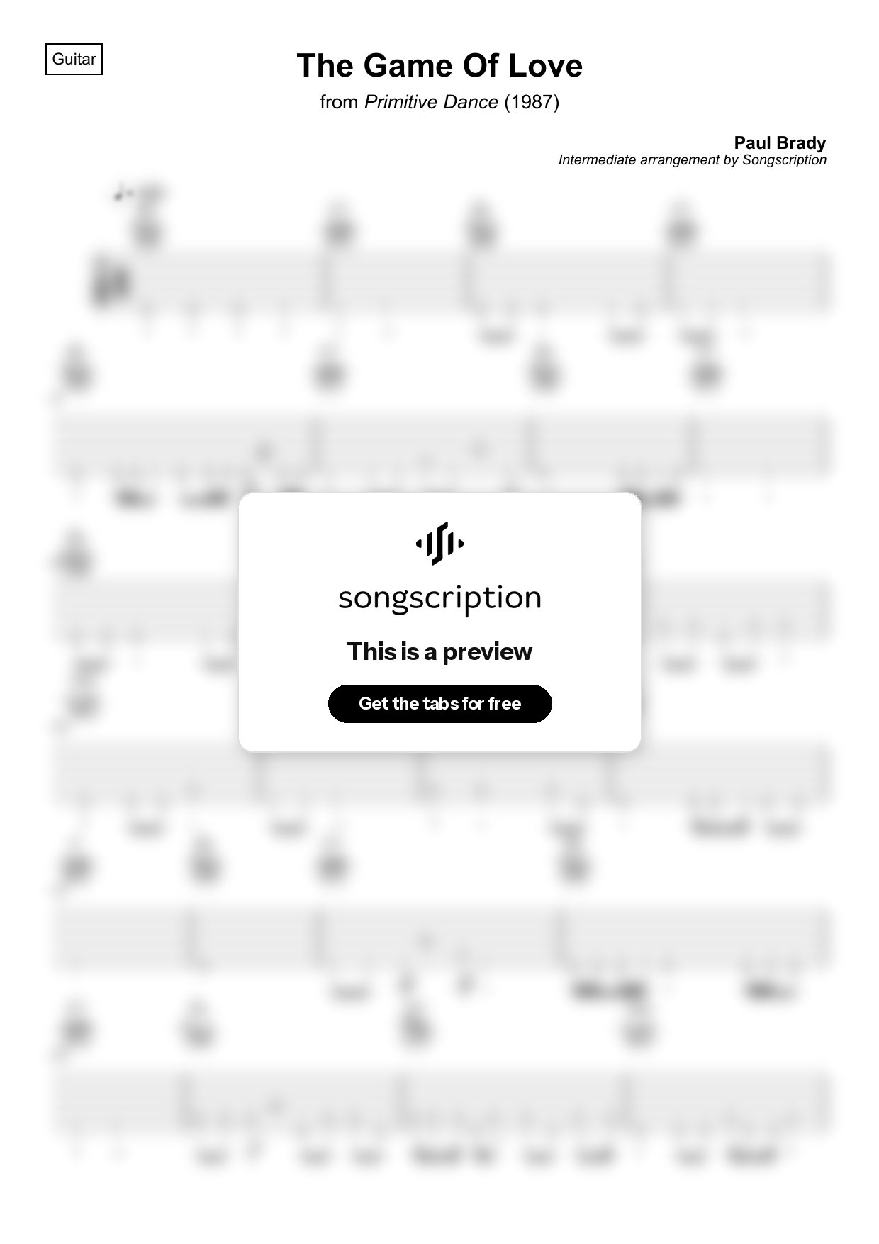 Intermediate Acoustic Guitar Tabs for "The Game Of Love" by Paul Brady