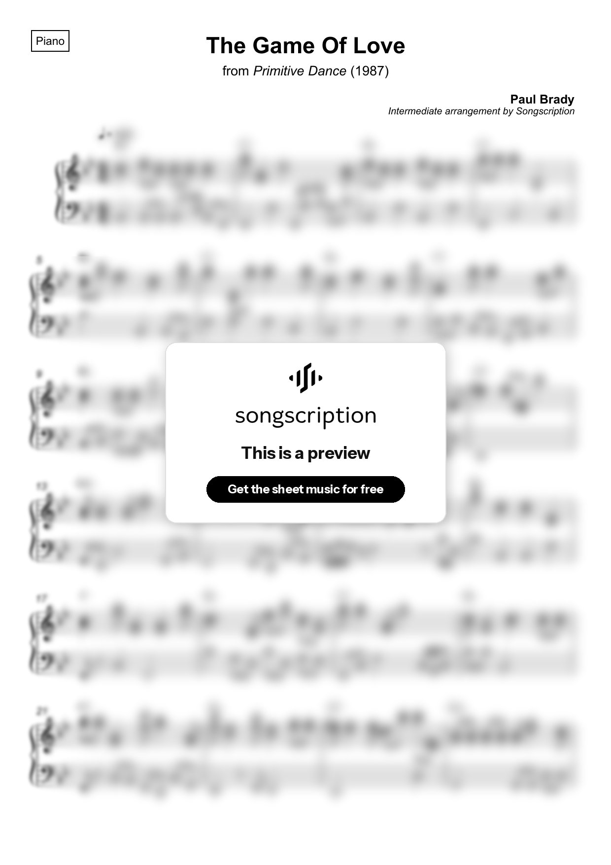Intermediate Piano Sheet Music for "The Game Of Love" by Paul Brady
