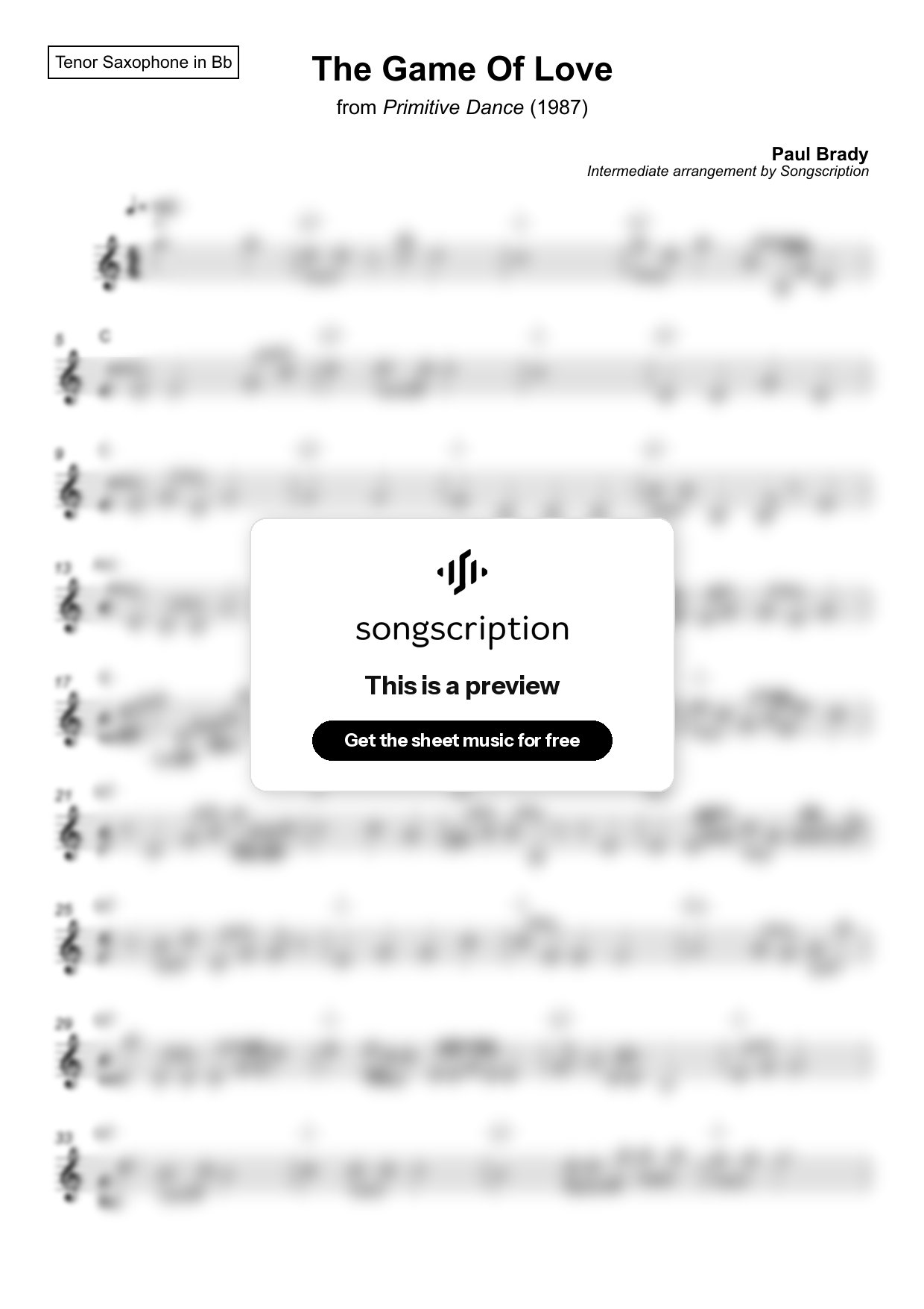 Intermediate Tenor Sax Sheet Music for "The Game Of Love" by Paul Brady