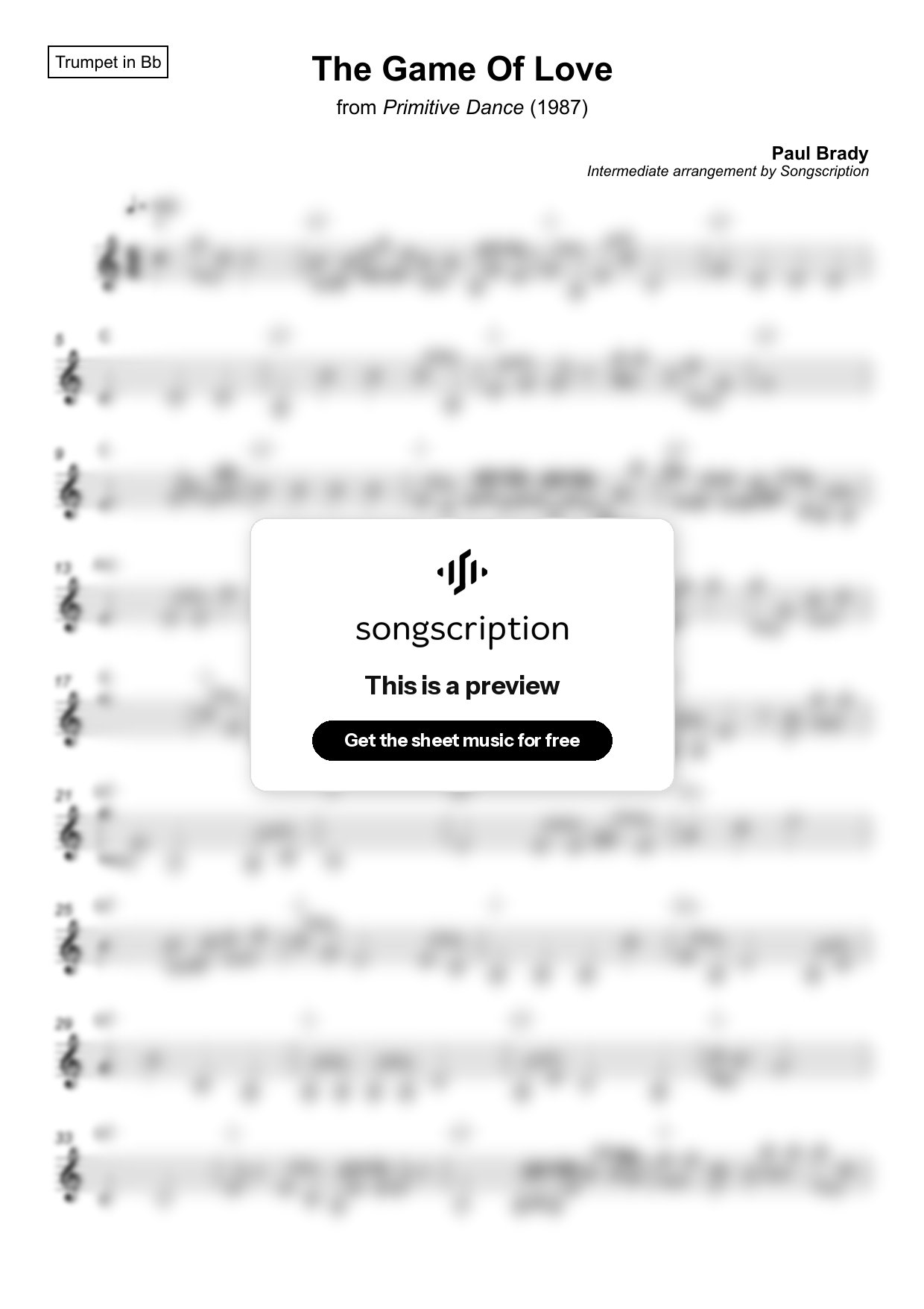 Intermediate Trumpet Sheet Music for "The Game Of Love" by Paul Brady