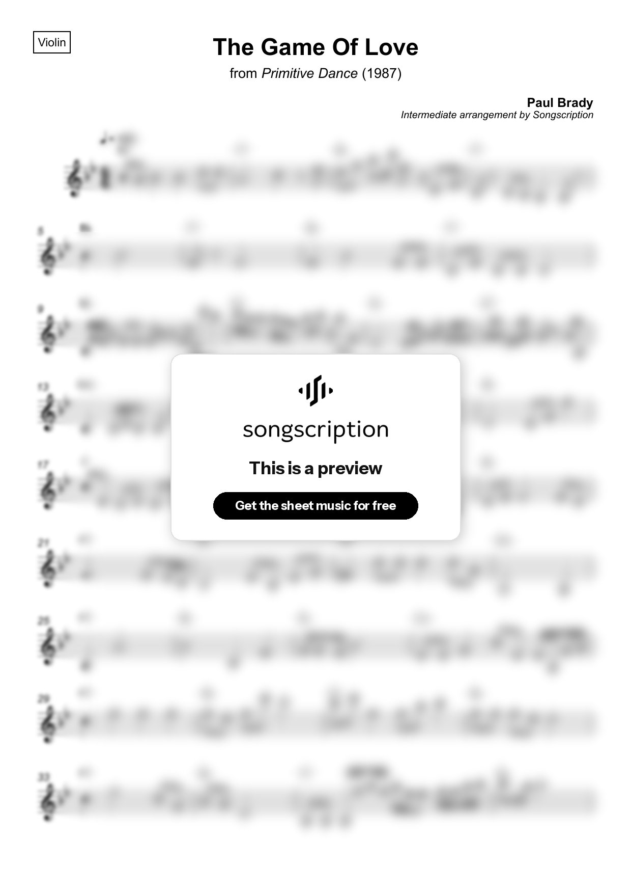 Intermediate Violin Sheet Music for "The Game Of Love" by Paul Brady